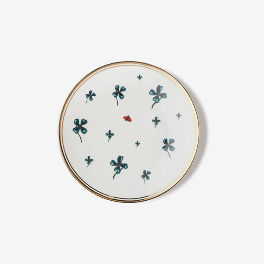 Bitossi Home La Tavola Scomposta Plate - Clover & Ladybug Design - Handcrafted Italian Ceramic Dinnerware for Elegant Dining & Home Decor
