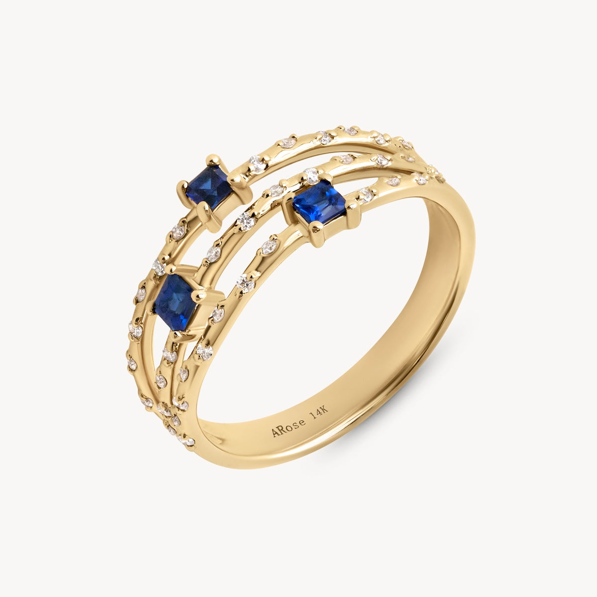 Starry Sapphire Triple Band Ring - Elegant Blue Gemstone Jewelry for Women - Perfect for Weddings, Anniversaries & Special Occasions