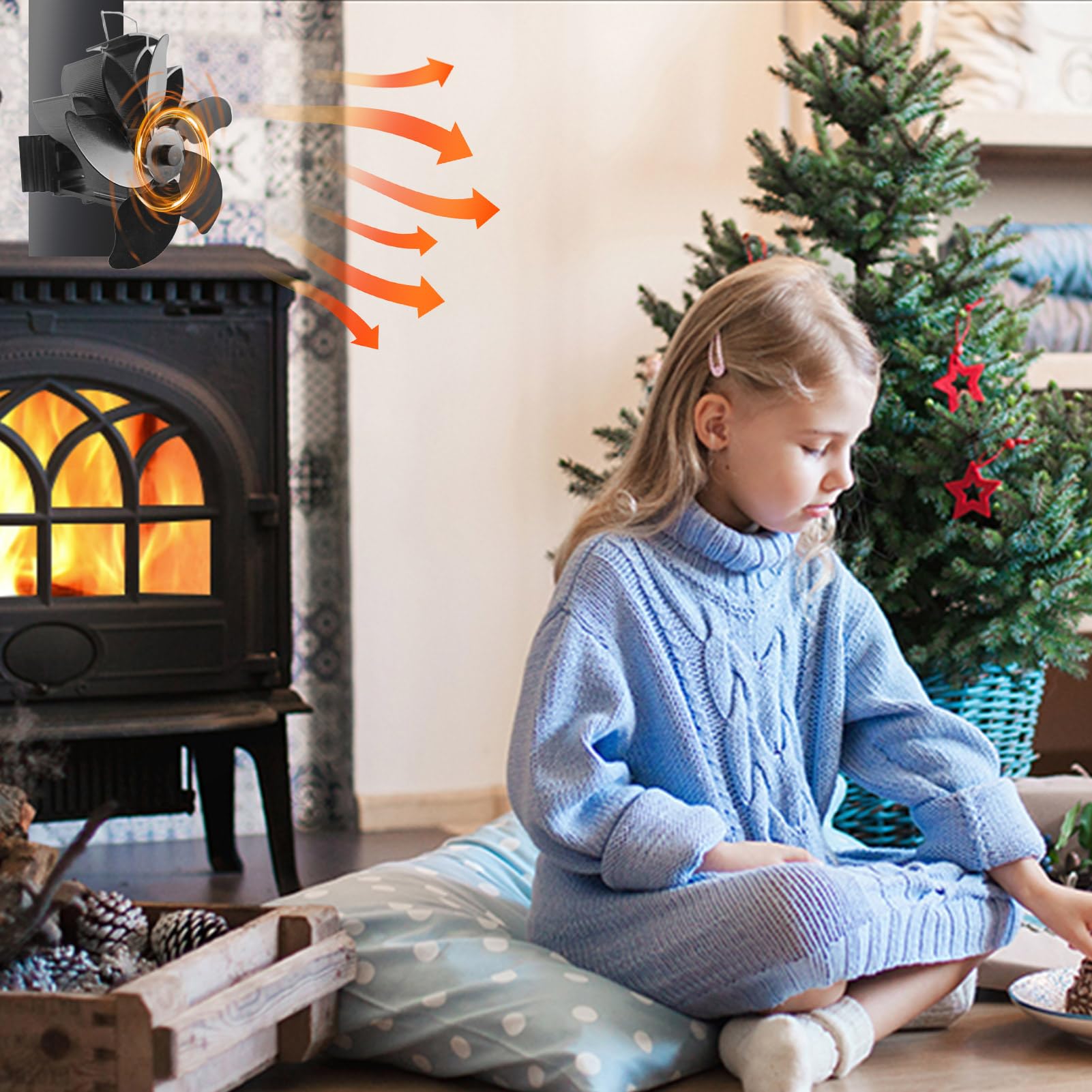 Awakentti 5-Blade Heat Powered Stove Fan - Silent Non-Electric Fireplace Fan for Wood Burner & Log Stove | Efficient Eco-Friendly Heating Solution for Home, Cabin & RV Use