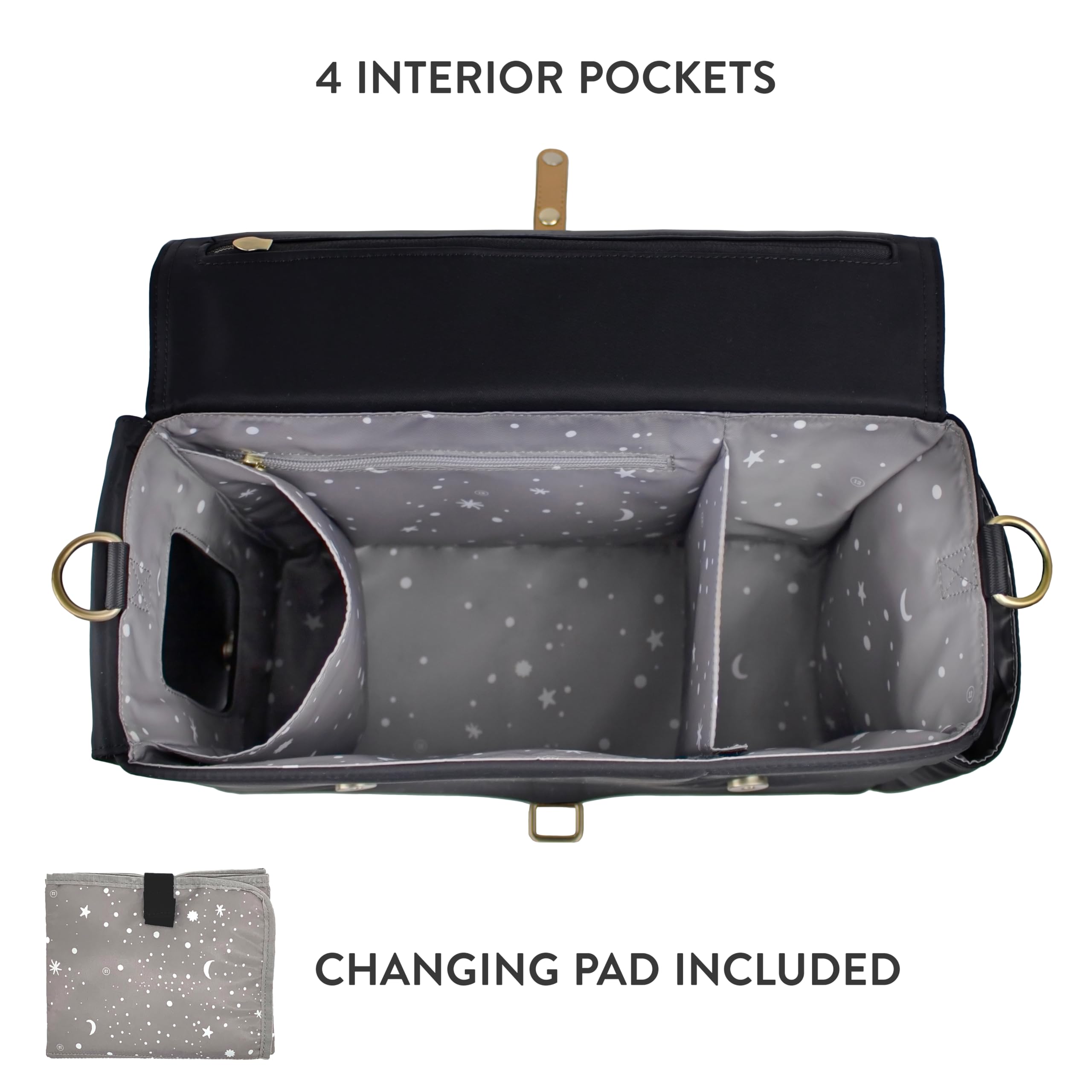 TWELVElittle On-The-Go Stroller Caddy 3.0 - Lightweight Travel Diaper Bag with Stroller Clips & Changing Pad - Perfect for Parents, Baby Essentials Organizer - Black Tan - Ideal for Daycare, Park Outings & Family Travel