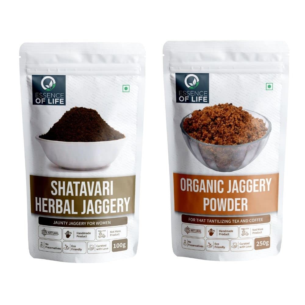 Organic Shatavari Powder 100g & Pure Jaggery 250g - Natural Ayurvedic Herbs for Women's Health, Energy Boost & Digestion - Perfect for Herbal Tea, Smoothies & Healthy Recipes