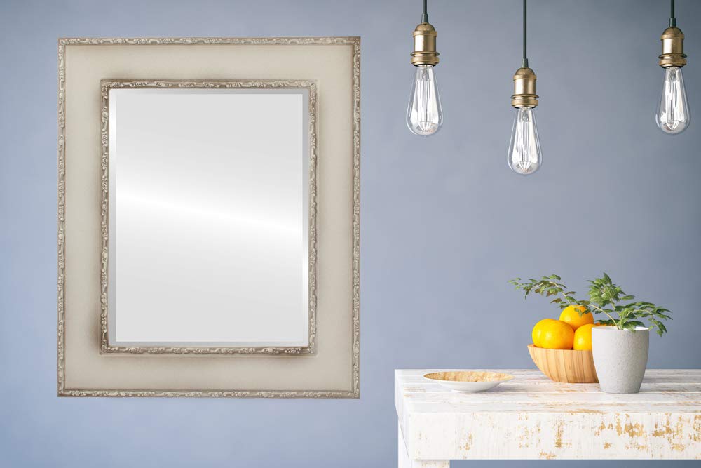 Paris Style Rectangle Beveled Wall Mirror - 29x35 Inches Taupe Framed Decorative Mirror for Living Room, Bedroom & Entryway - Elegant Home Decor Accent