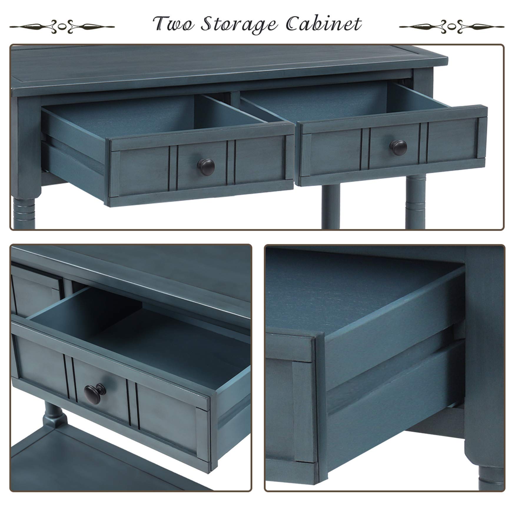 Narrow Navy Console Table with Drawers - Small Entryway Table, Sofa Side Table for Hallway, Living Room & Bedroom - Perfect for Storage and Decor