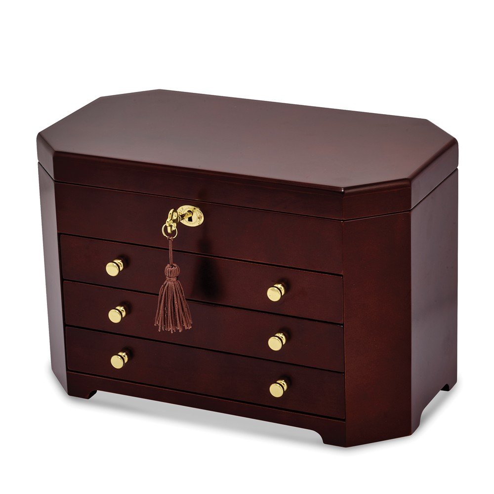 Solid Matte Mahogany Veneer 3 Drawers Jewelry Box - Elegant Storage for Necklaces, Rings & Earrings - Perfect for Bedroom Dresser, Vanity Table & Gift Giving