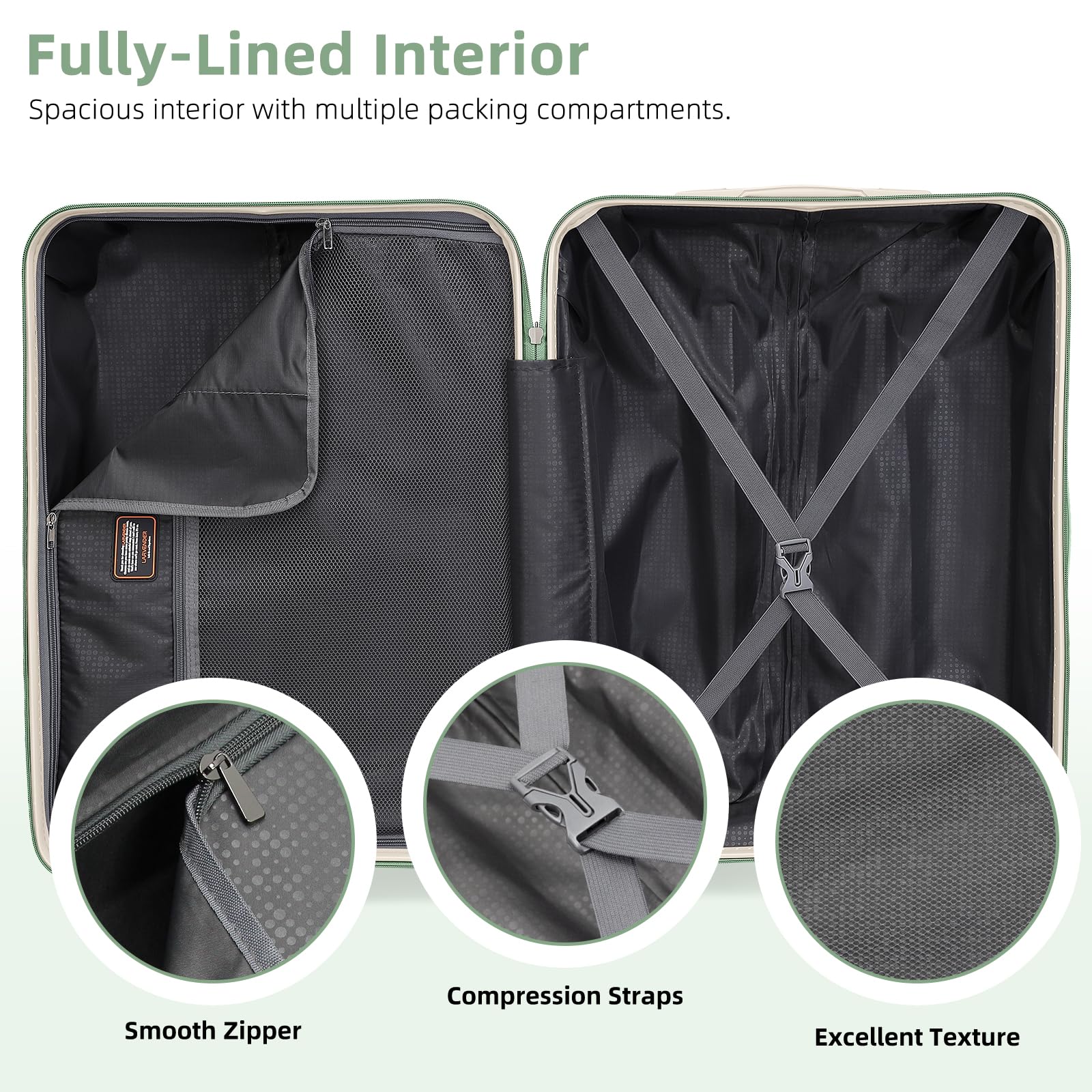 5-Piece Lavender Expandable Hardside Luggage Set with Spinner Wheels - Lightweight PP Carry-On Suitcase for Men & Women (Green) | Perfect for Air Travel, Business Trips & Family Vacations