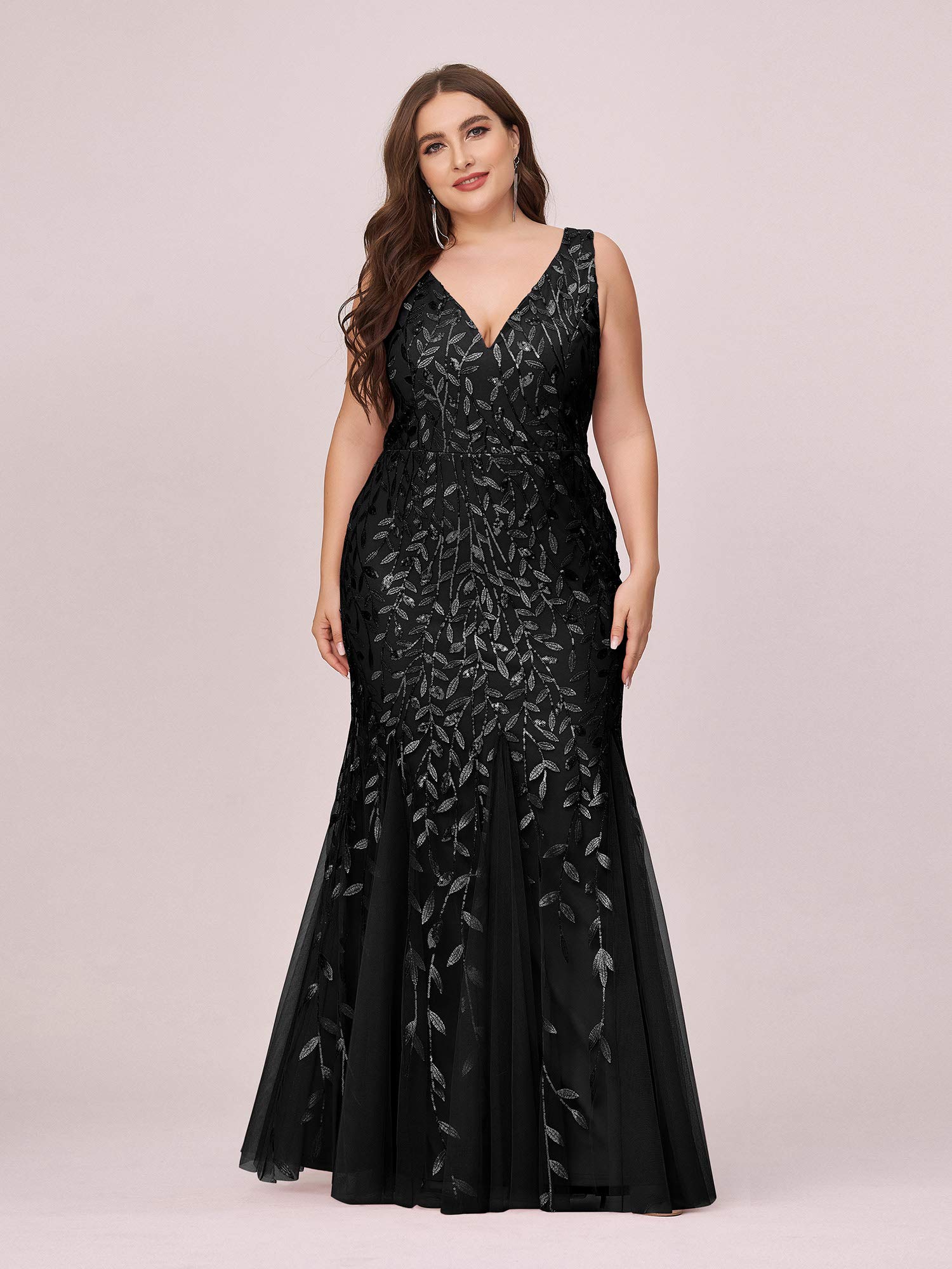 Ever-Pretty Women's Sequin V-Neck Sleeveless Bodycon Mermaid Evening Gown - Plus Size Formal Prom Dress 07886-PZUSA | Perfect for Cocktail Parties, Weddings & Special Occasions