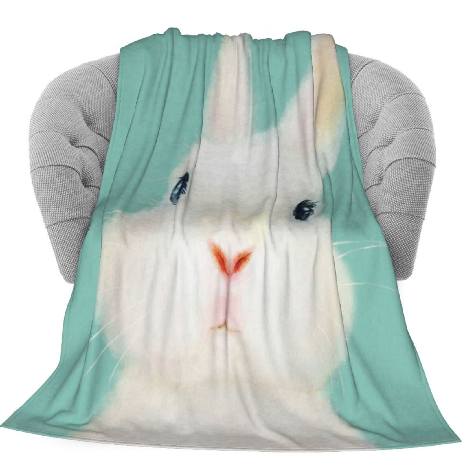 Soft Fleece Throw Blanket 60x80 Inches - Lightweight Cozy Rabbit Print Blanket for Couch, Sofa & Bed - Super Plush Blanket for Kids, Men & Women - Perfect for Lounging, Napping & Home Decor