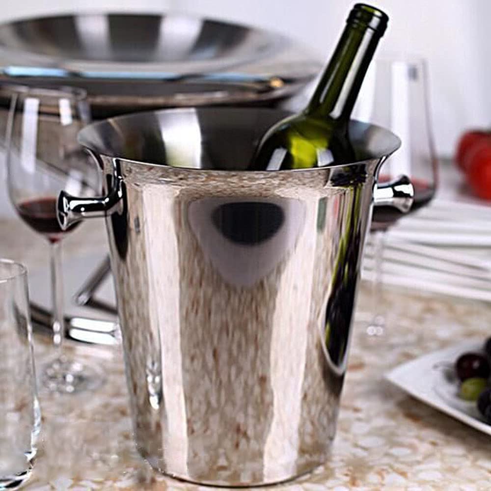 Stainless Steel Champagne & Wine Ice Bucket with Stand - 5L Capacity (12Lb) Hammered Tall Design for Party, Bar, KTV, Wedding, Club, BBQ & Home Use - 3Ft Silver Standing Ice Cooler for Drinks & Beverages Chilling
