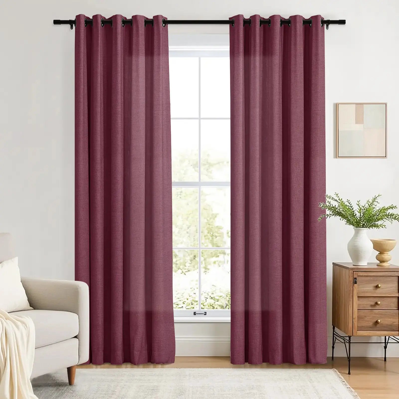 Linen Curtains with Grommet Top - Blackout Drapes for Living Room & Bedroom - Elegant Home Decor for Windows (52x84 Inches) - Perfect for Privacy, Light Control and Room Darkening
