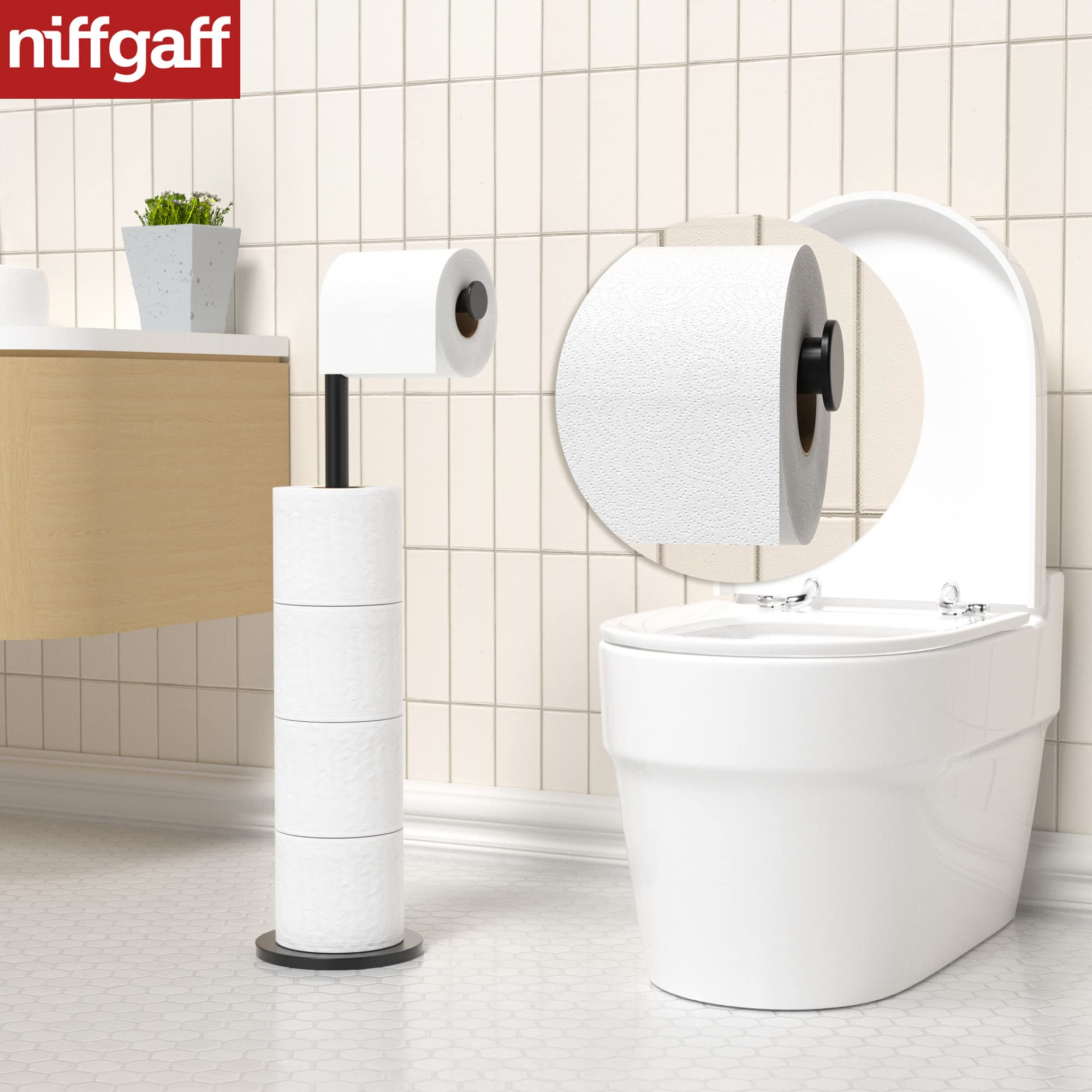 Stainless Steel Free Standing Toilet Paper Holder - Foldable Bathroom Tissue Roll Stand with Anti-Rust Base, Holds 5 Rolls - Perfect for Small Bathrooms, RVs & Guest Toilets