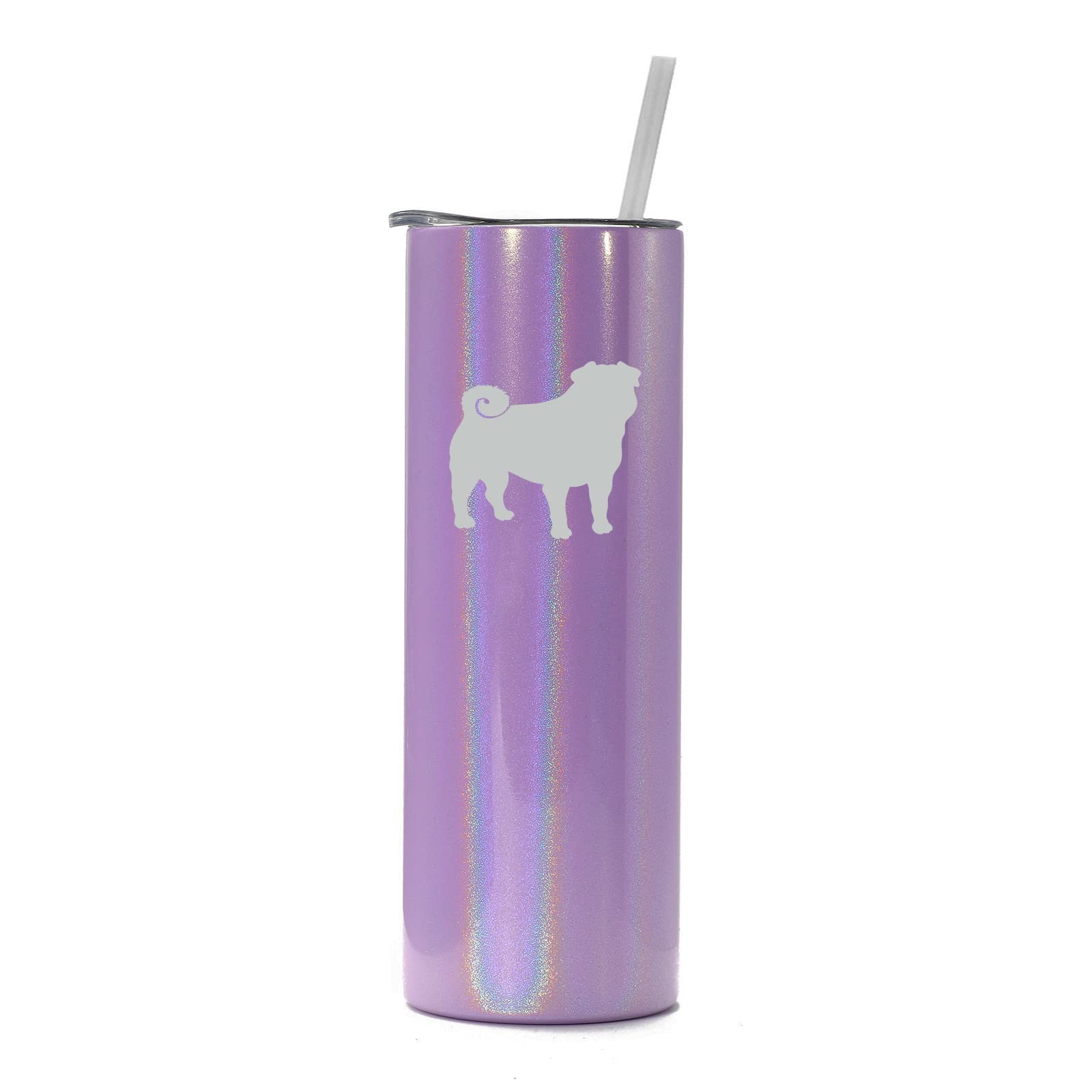 20 oz Skinny Tall Stainless Steel Vacuum Insulated Tumbler with Straw - Purple Iridescent Glitter Travel Mug for Coffee, Tea & Cold Drinks - Perfect for Office, Commuting & Outdoor Adventures