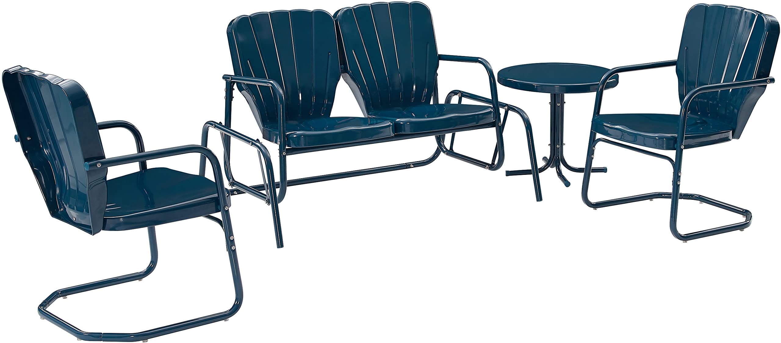 Crosley Furniture Ridgeland 4-Piece Retro Metal Outdoor Loveseat Glider Patio Set - Navy Gloss Finish - Perfect for Porch, Deck, Garden & Backyard Relaxation