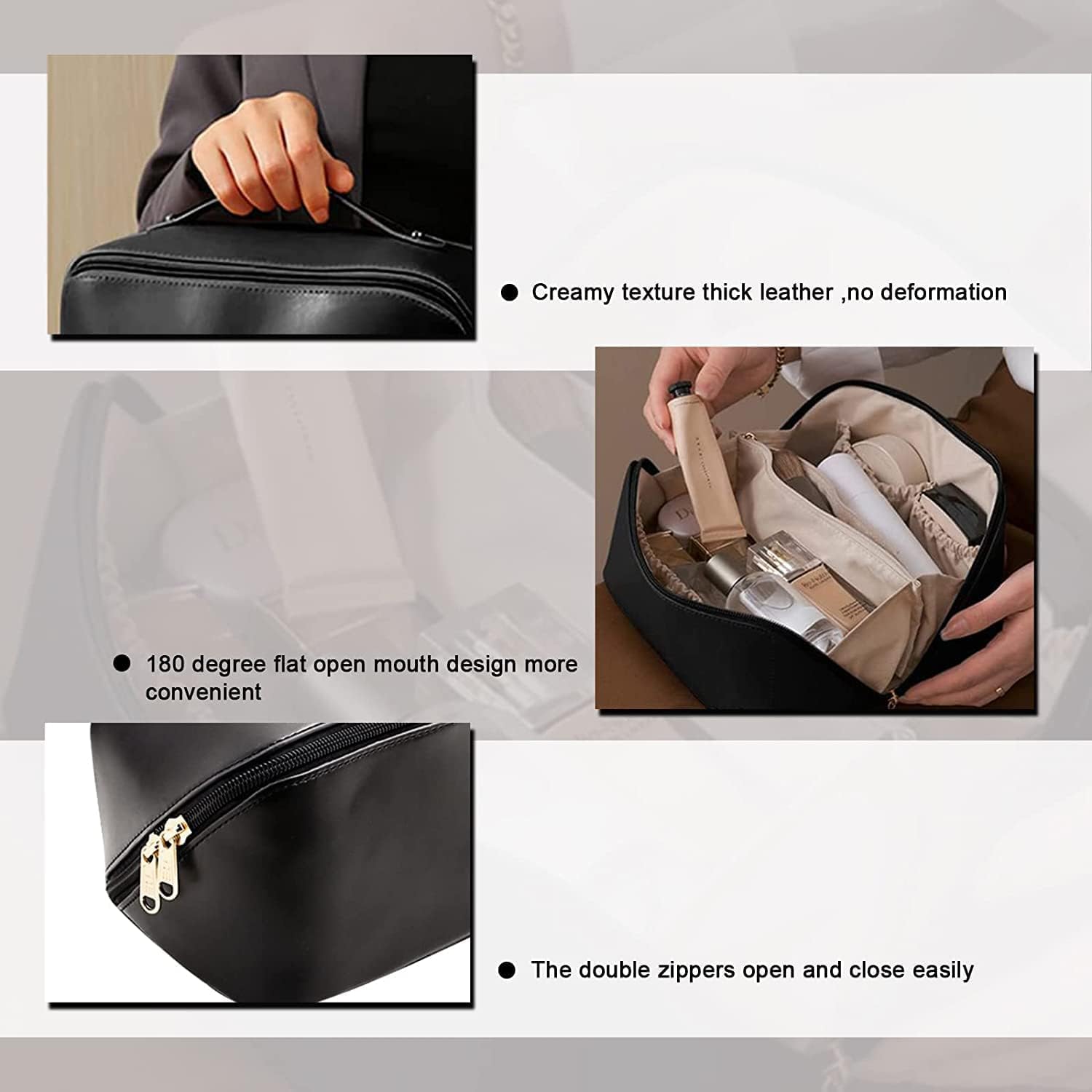 Leather Cosmetic Travel Bag for Women - Portable Makeup Organizer with Handle & Divider - Perfect for Travel & Daily Use