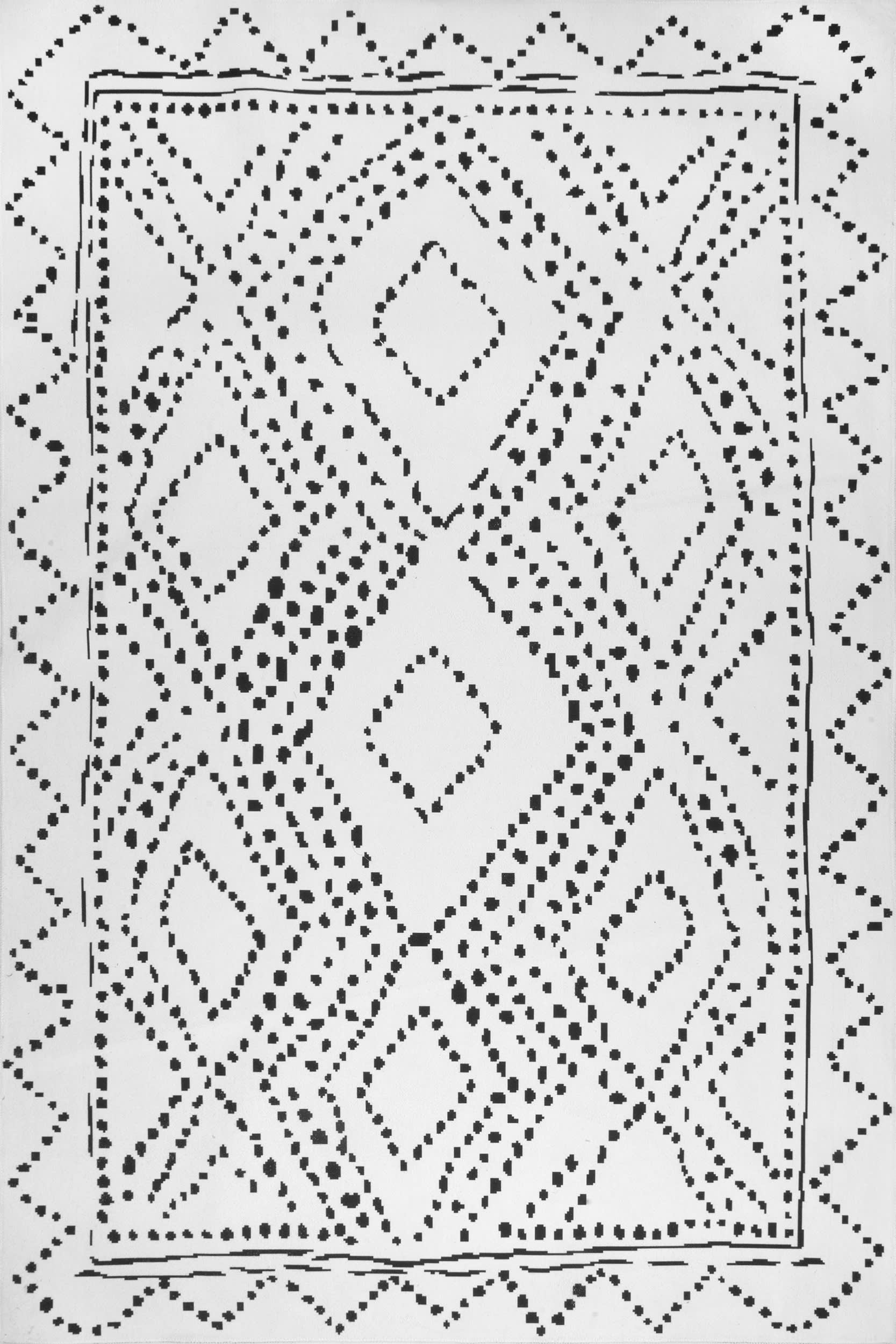 Dotted Diamond Trellis Washable Rug - White | Non-Slip Soft Area Rug for Living Room, Bedroom & Nursery