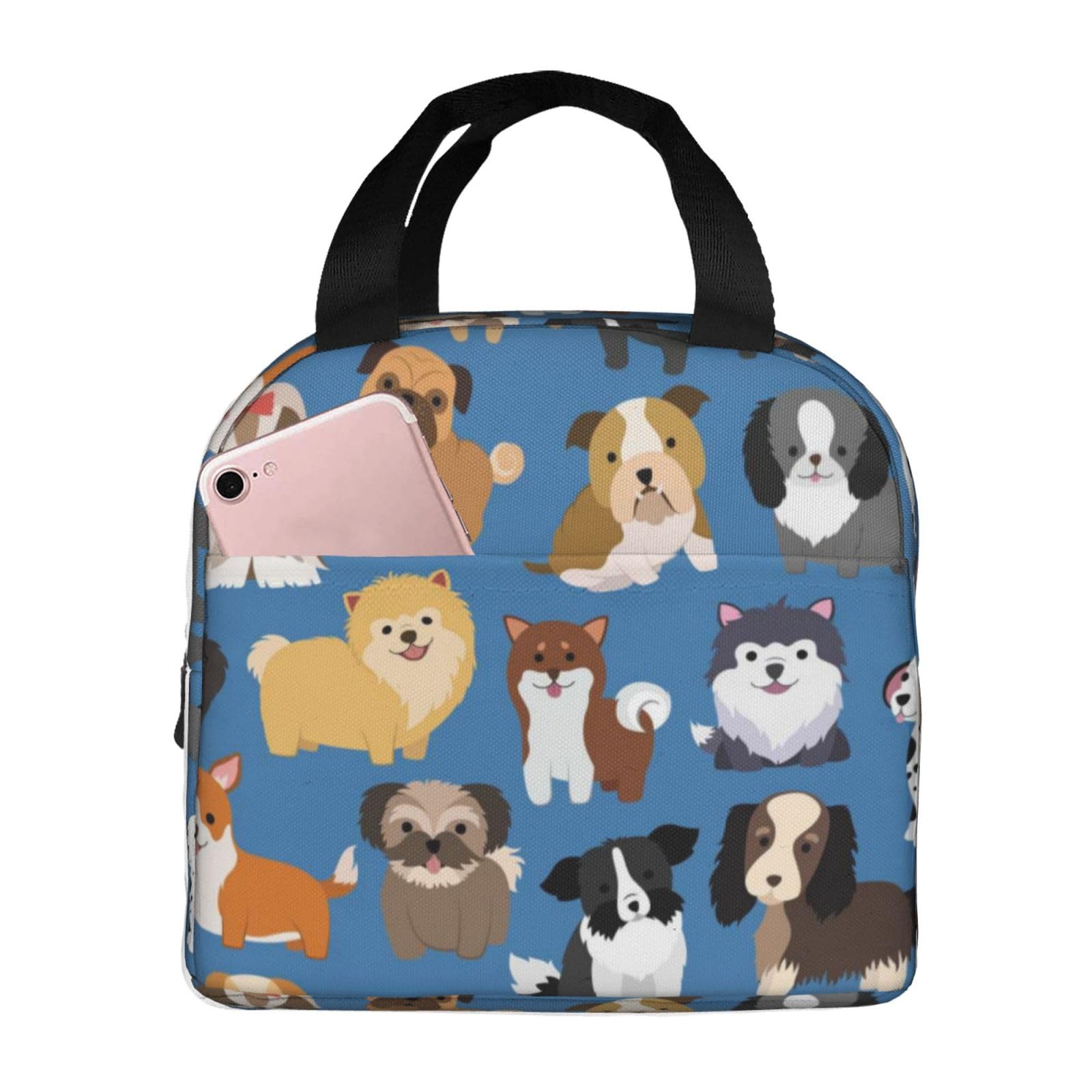 Cute Dog & Puppy Lunch Bag - Reusable Insulated Tote for Women & Men - Perfect for School, Office, Work & Picnics - Compact Food Container with Animal Print Design
