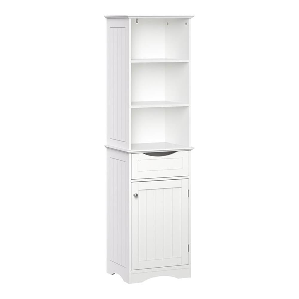 RiverRidge White Ashland Freestanding Bathroom Storage Cabinet with 3 Open Shelves & Drawer - Perfect for Organizing Towels, Toiletries & Bathroom Essentials in Small Spaces