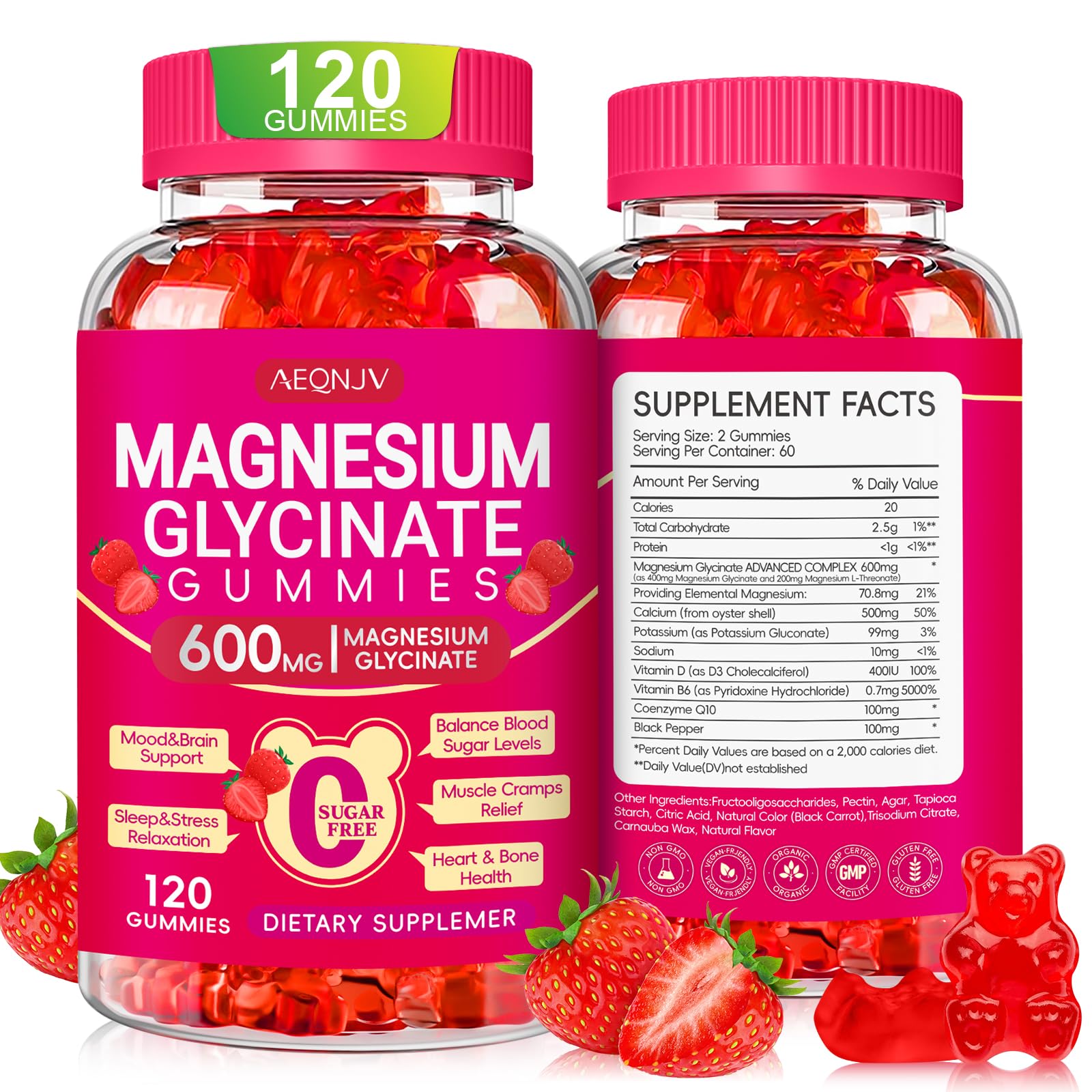 600mg Magnesium Glycinate Gummies - Sugar Free Chewable Supplement with Potassium, Vitamin D, B6 & CoQ10 for Sleep Support, Relaxation, Brain Function & Muscle Recovery - 60 Day Supply - Perfect for Nighttime Routine, Stress Relief & Post-Workout Recovery