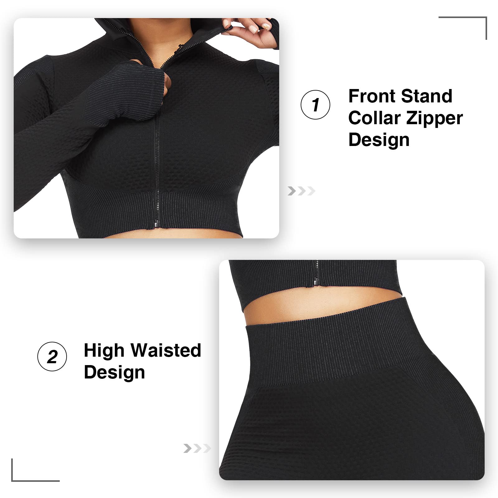 JOYMODE Women's 2-Piece Workout Set - Long Sleeve Crop Top & High Waist Leggings for Yoga, Gym & Running | Comfortable Fitness Outfit for Women