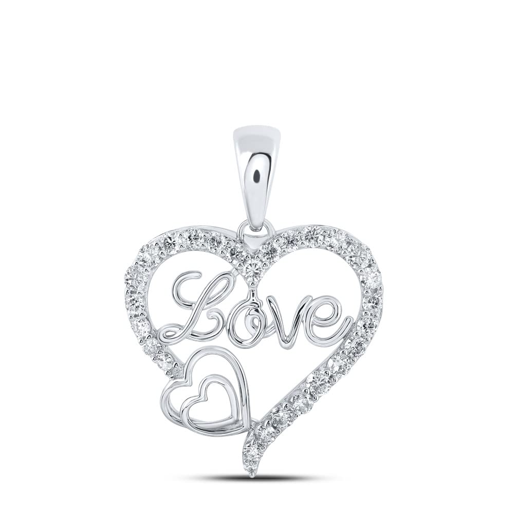 10K White Gold Women's Round Diamond Heart Pendant Necklace - 3/8 CTTW - Perfect for Valentine's Day, Anniversary & Romantic Gifts