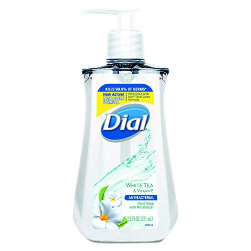 Dial Antibacterial Liquid Hand Soap - White Tea & Vitamin E, 7.5 oz Pump Bottles (6-Pack) | Gentle Cleansing for Daily Hand Washing at Home, Office & School