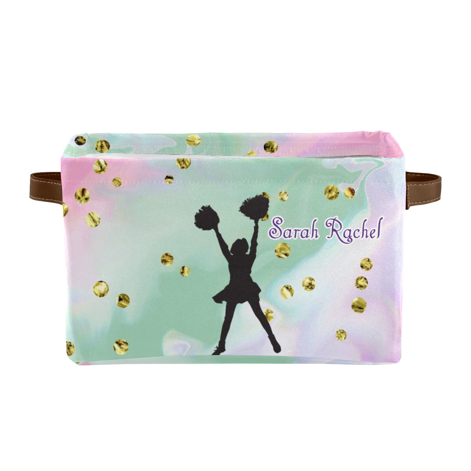 Personalized Cheerleader Silhouette Storage Bins - 4 Pack Custom Dancer Organizer Cubes with Handles for Nursery, Toys & Home Organization | Perfect for Kids' Room, Closet & Playroom Storage