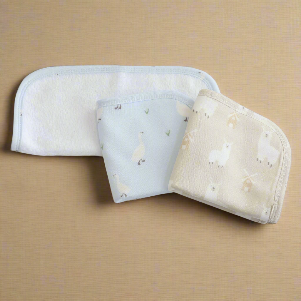 Premium 3-Pack Soft Wash Cloths - Sky Blue & Almond - Gentle Bath & Face Towels for Spa, Baby Care & Makeup Removal