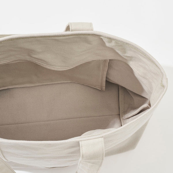 Kurashiki Hampu Canvas Zipper Tote Bag - Grayish White Japanese Style Tote for Work, Travel & Shopping | Durable Cotton Shoulder Bag