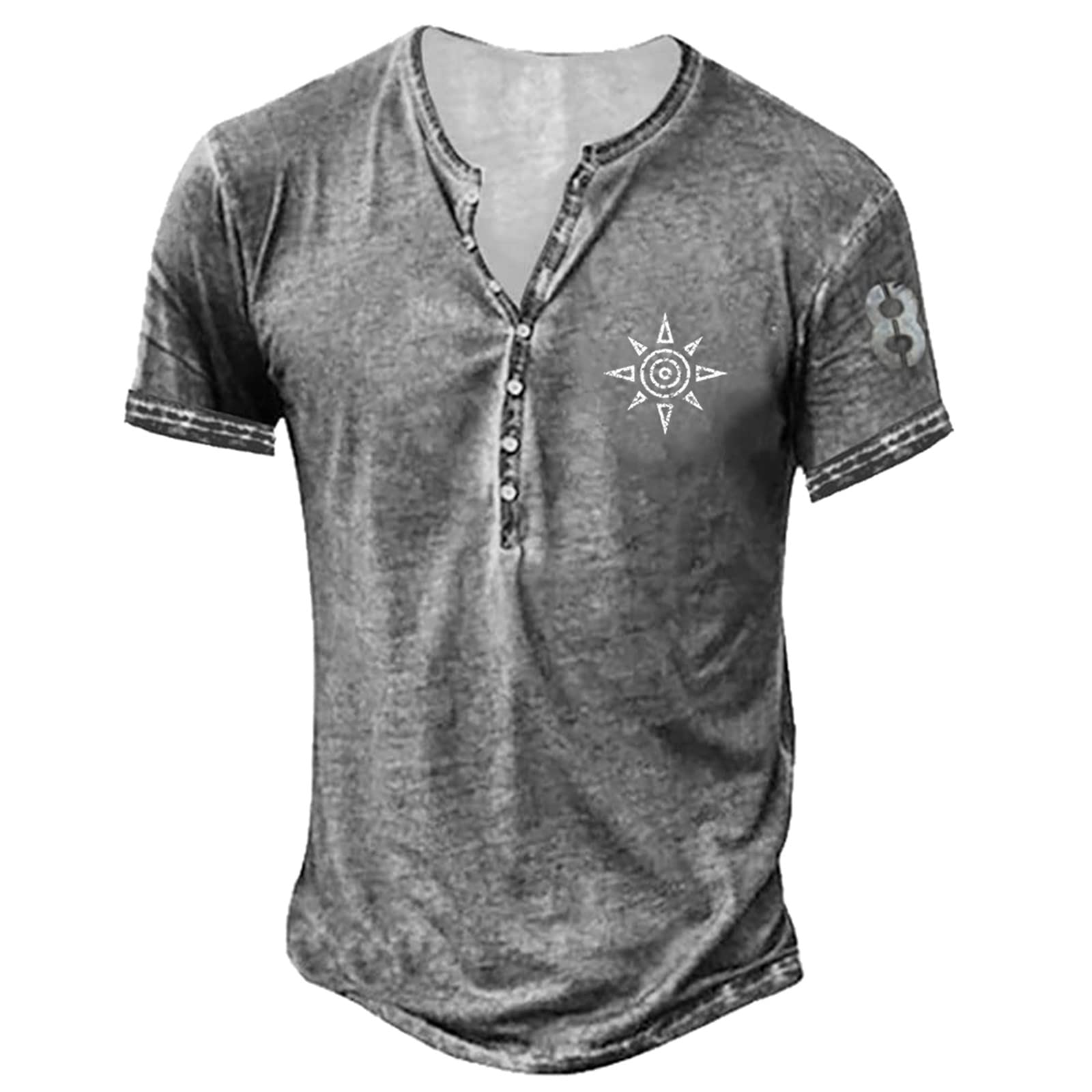 Patriotic Military Tactical Henley Shirt for Men - Short Sleeve V-Neck Casual Loose Fit T-Shirt | Streetwear, Outdoor Adventure, Everyday Wear