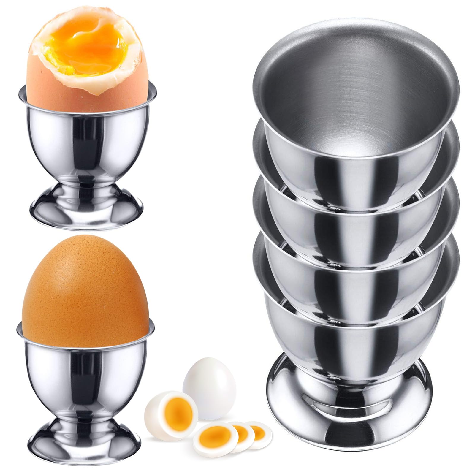 Premium Stainless Steel Egg Cups Set of 6 - Elegant Wine Glass Shaped Egg Holders for Breakfast Tray | Perfect for Brunch, Easter Decor & Kitchen Dining Accessories