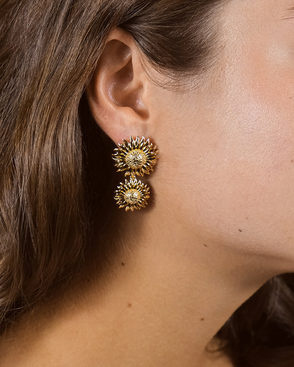 Solaris Sunflower Drop Stud Earrings for Women - 14K Gold Plated Floral Dangle Earrings - Perfect for Spring, Summer, Wedding & Everyday Wear