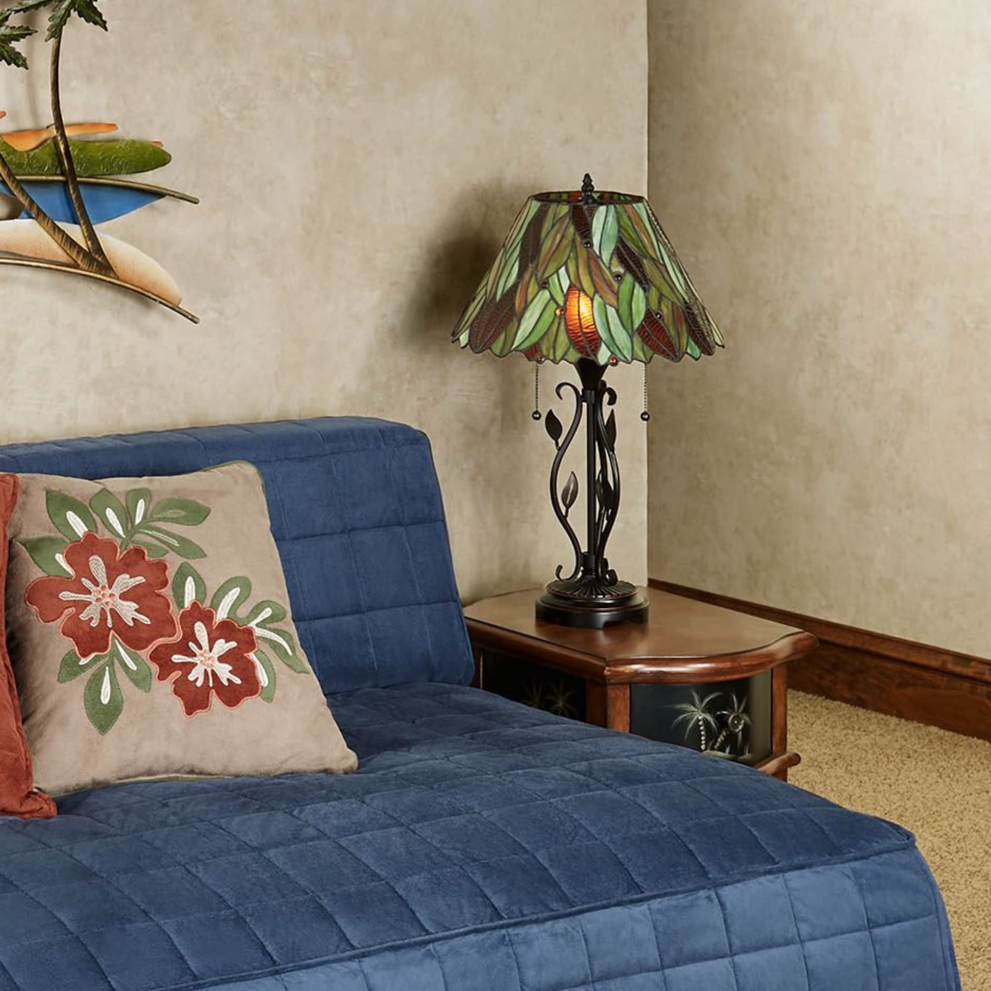 Handcrafted Tiffany Style Alana Tropical Table Lamp - Stained Glass in Green, Mocha, Bronze & Copper - Elegant Lighting for Bedroom, Living Room, Dining Room & Nightstand - Perfect for Cozy Reading Nook or Romantic Ambience