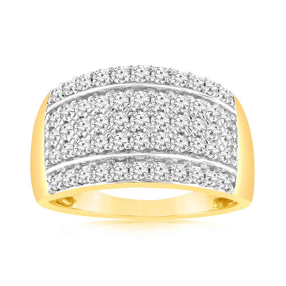 0.95 Carat Cluster Diamond Ring in 14K Yellow Gold - Elegant Wedding, Engagement & Evening Party Jewelry for Women