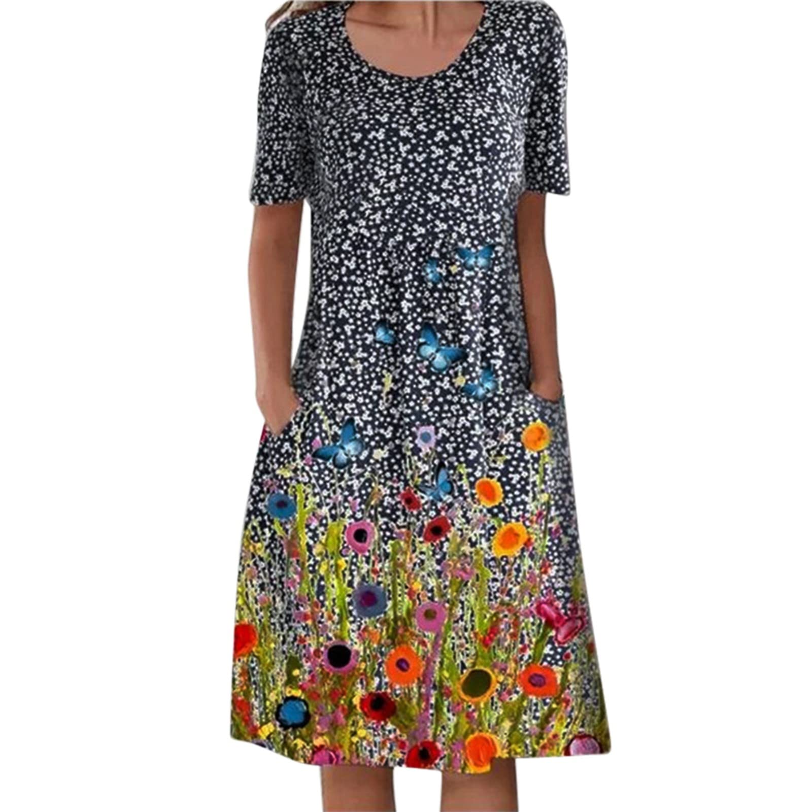 Keep Sunday Women's Summer Casual Dress - Short Sleeve O-Neck Mini Boho Beach Dress, Loose Flowy Sundress for Women | Perfect for Beach Vacations, Pool Parties & Summer Outings
