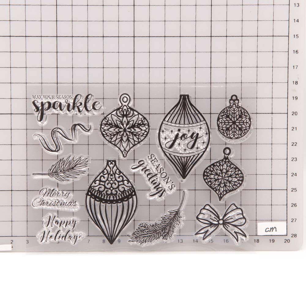 Christmas Snowflake Ball Ribbons - Clear Stamps for Card Making & DIY Scrapbooking - Holiday Decorations