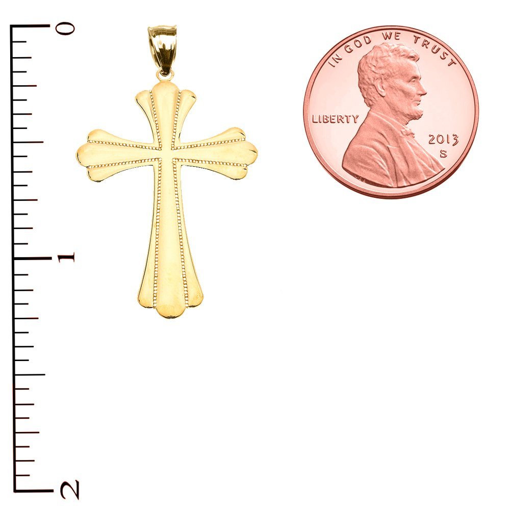 10k Yellow Gold Milgrain Cross Pendant Necklace - Small Religious Jewelry for Women, High Polish Finish - Perfect for Church, Baptism, Weddings & Everyday Faith Wear