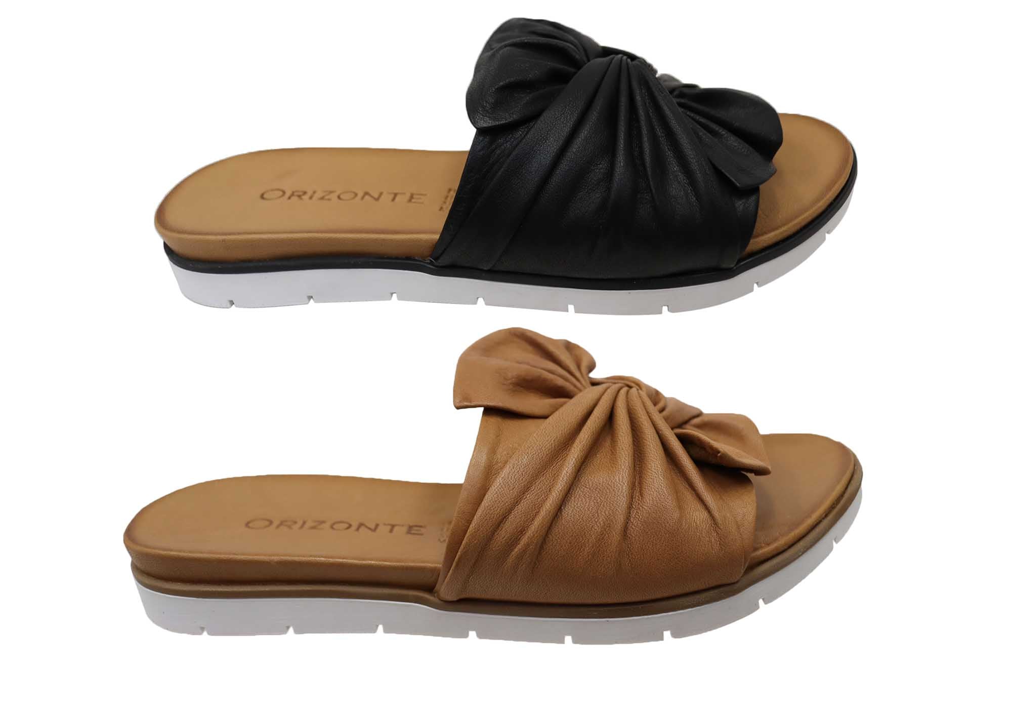 Orizonte Mistiq Women's European Leather Comfortable Slides Sandals - Perfect for Beach, Poolside & Summer Casual Wear