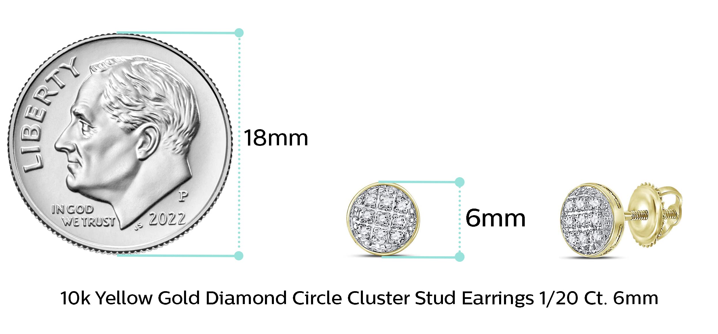 10K Yellow Gold Round Diamond Cluster Stud Earrings - 1/20 Ct (1/4 Inch) | Elegant Jewelry Gift for Women, Wife, Mom, Men, Husband, Dad | Perfect for Anniversaries, Birthdays & Special Occasions