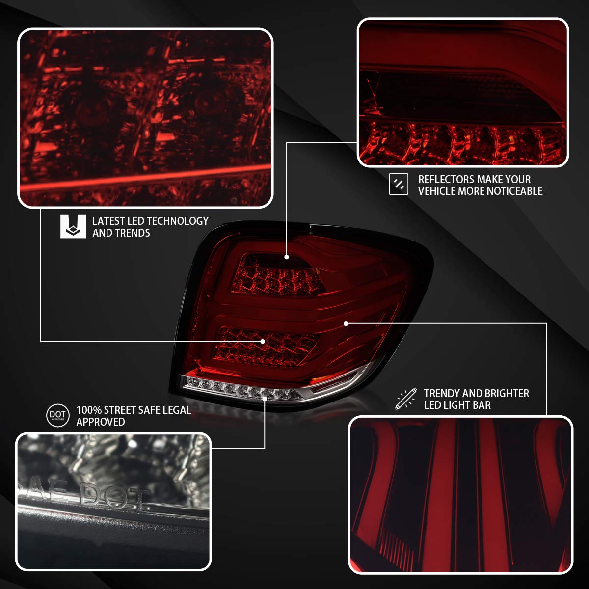 2006-2011 Mercedes-Benz W164 ML-Class LED Tail Lights - Red Smoke Left & Right Pair Assembly - Enhanced Visibility & Style for Night Driving & Custom Car Upgrades