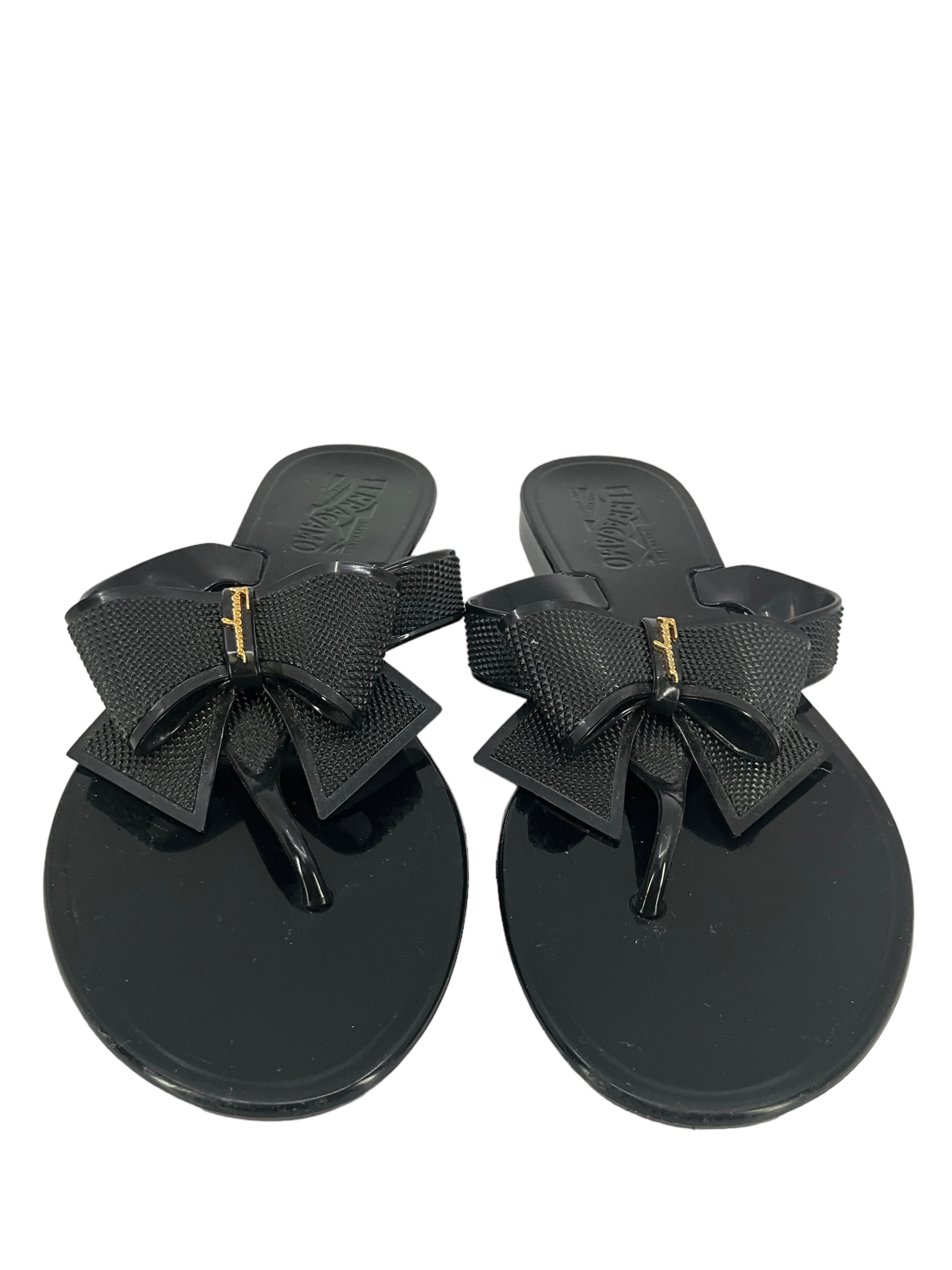 Salvatore Ferragamo Jelly T-Strap Logo Sandals for Women | Size 8 US | Comfortable Summer Beach Sandals for Casual Wear & Vacation Outfits