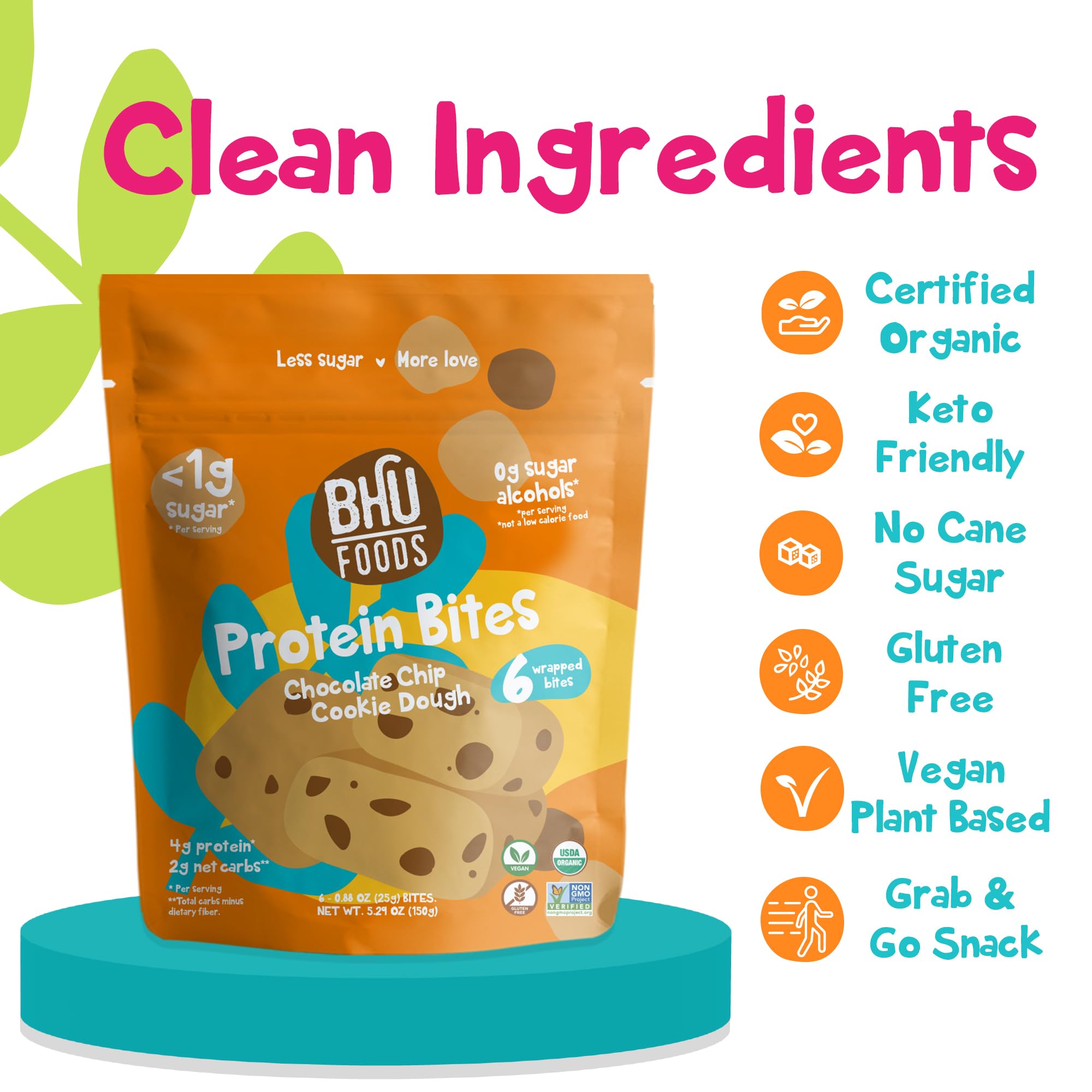 Keto Bites Chocolate Chip Cookie Dough - Organic Gluten-Free Vegan Snacks for Adults & Kids - Perfect for On-the-Go Keto Diet