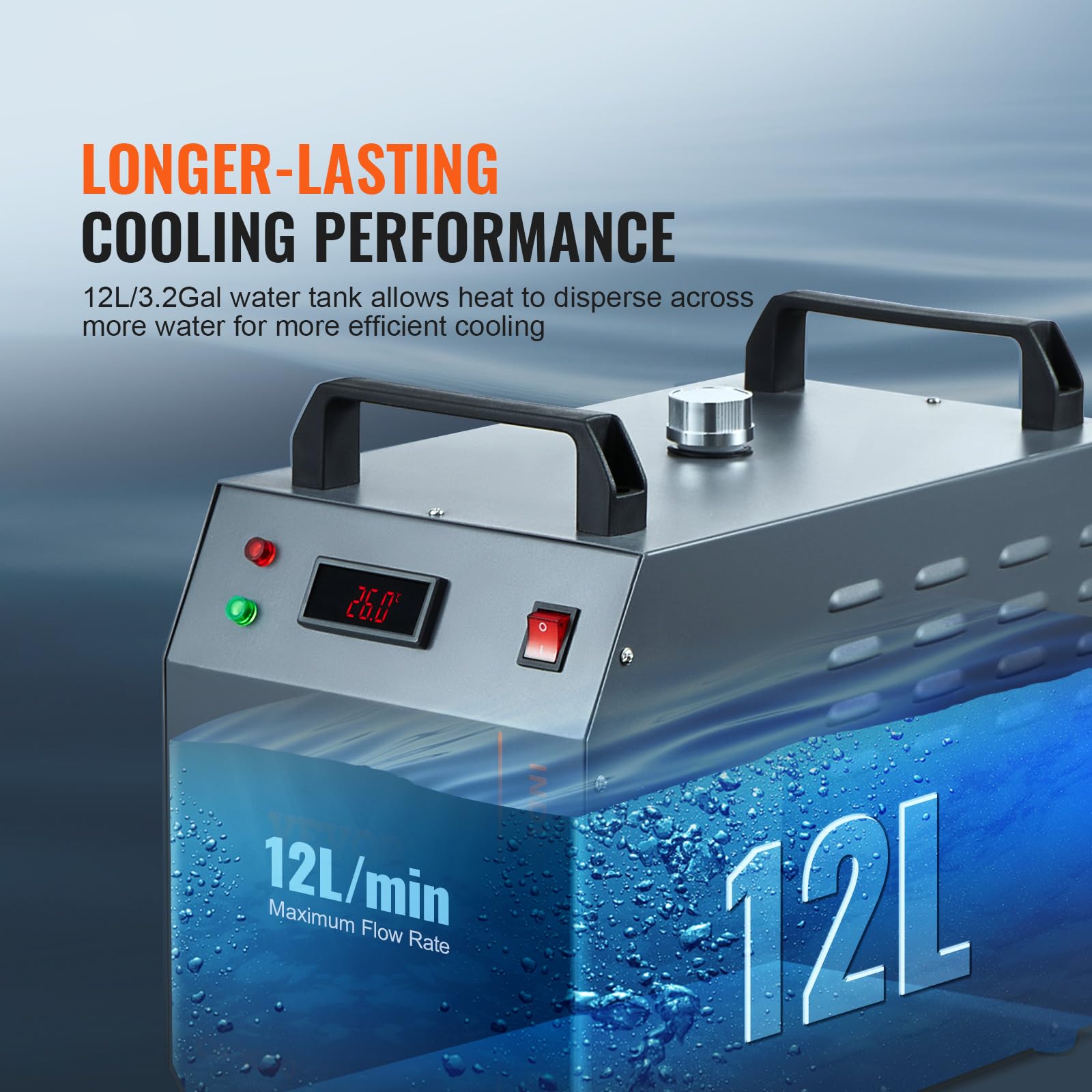 VEVOR CW-3000 Industrial Water Chiller - 80W Air Water Cooling System with 12L Tank & 12L/Min Flow Rate for Laser Engraving Machines | Perfect for CNC, 3D Printers & Industrial Equipment Cooling