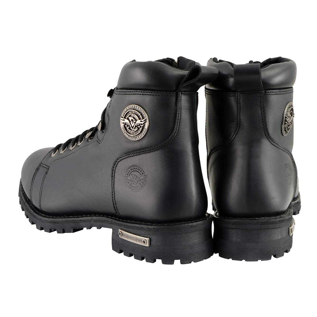 Milwaukee Leather Men's Black Leather Motorcycle Boots - Lace-Up & Side Zipper for Riding Comfort (MBM100-8) | Durable Biker Footwear for Cruising, Touring & Daily Commute