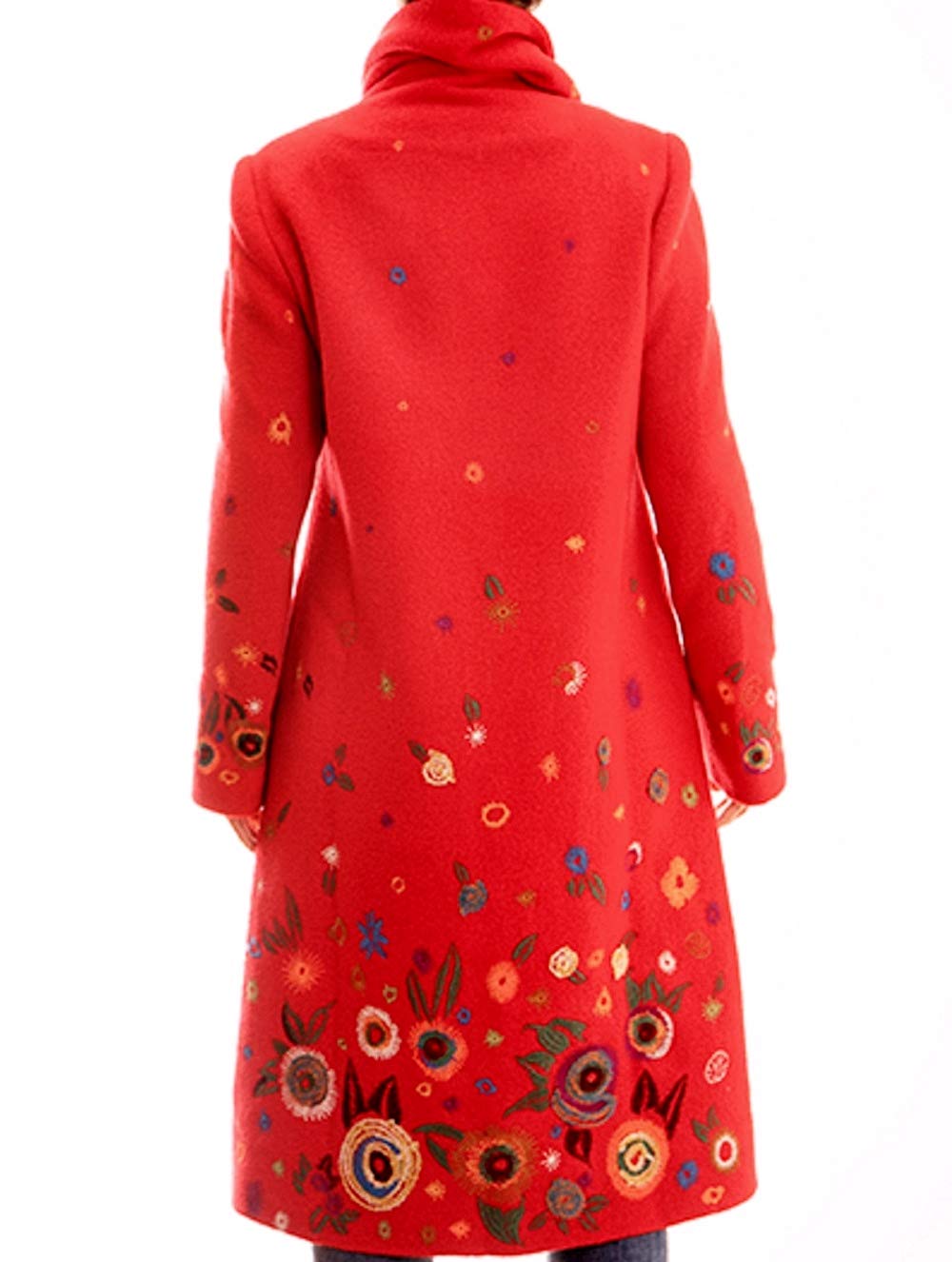 IVKO Women's Red Embroidered Boiled Wool Coat - Warm Winter Jacket for Outdoor Activities and Casual Wear
