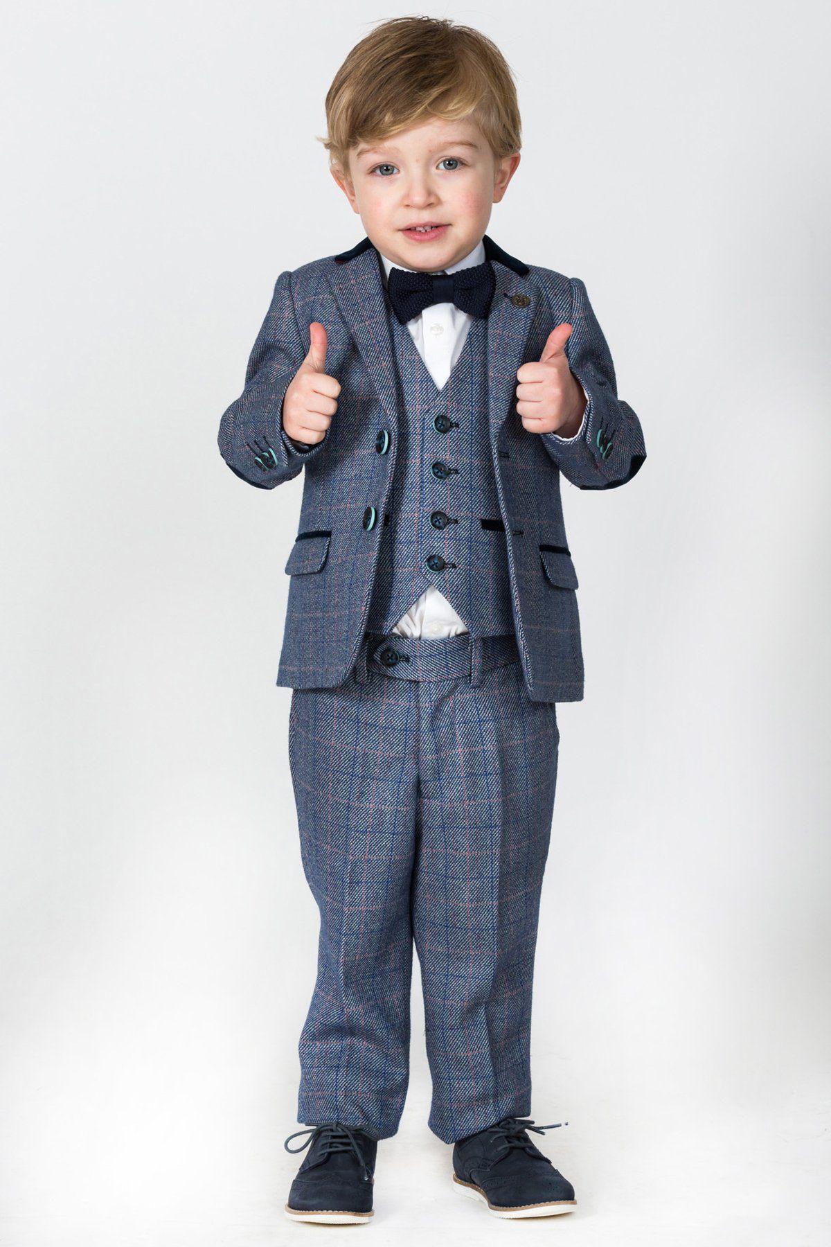 Hilton Boys' Blue Tweed Check 3-Piece Suit for Kids - Formal Wear for Weddings, Parties & Special Occasions