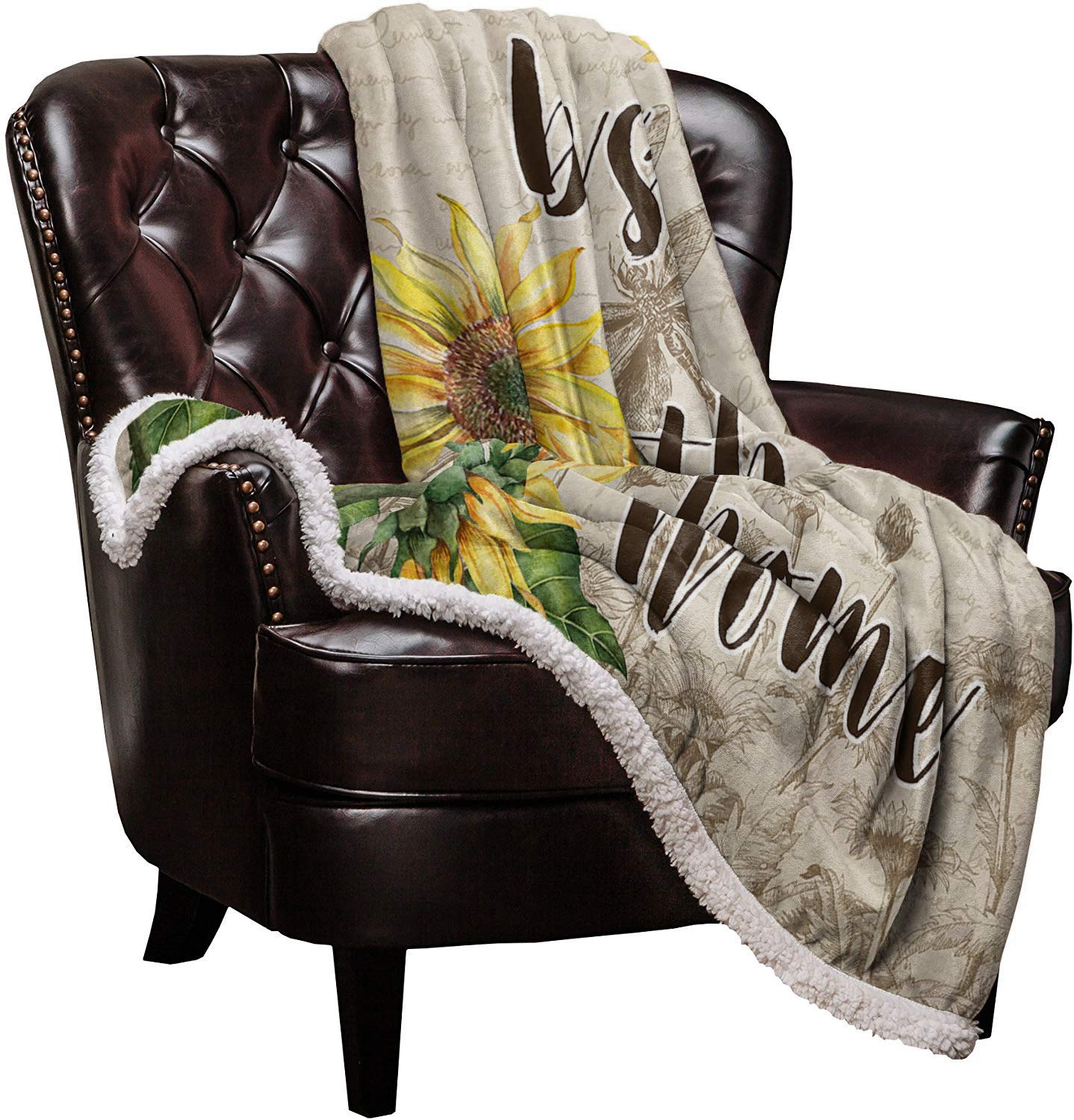Sherpa Fleece Throw Blanket - Ultra Soft Cozy Plush Microfiber Blanket for Couch & Bed (59x79 inch) | Warm Winter Blanket for Home, Office, Travel - Bless This Home Sunflower Butterfly Design