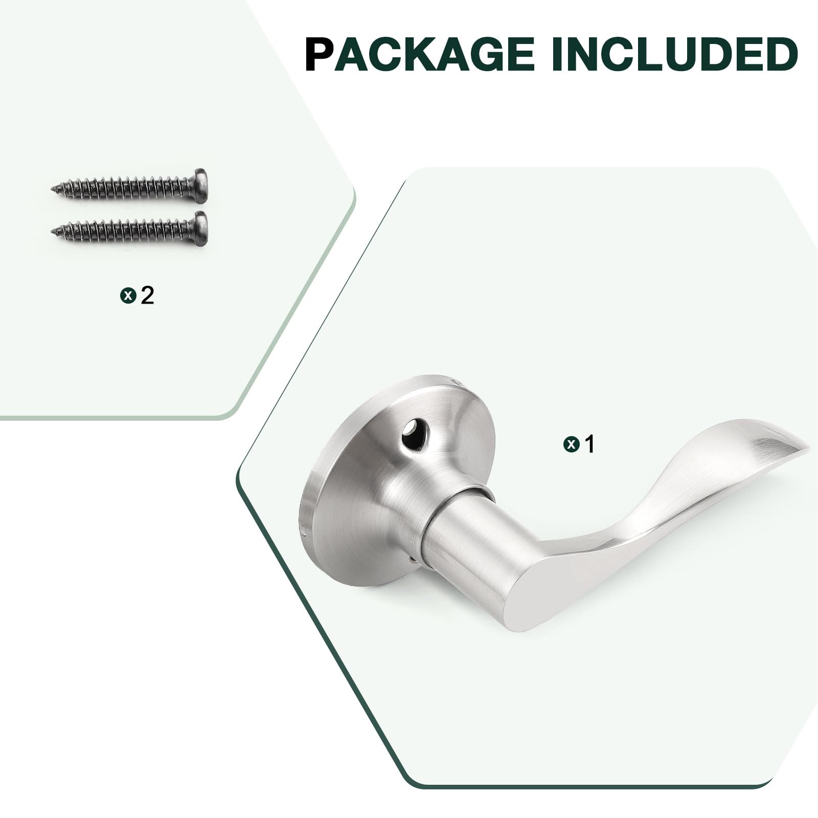 Gobekor 2 Pack Satin Nickel Dummy Door Handles - Right-Handed Wave Lever Non-Turning Lock for Interior Closet & Single Side Doors - Perfect for Bedrooms, Bathrooms and Storage Spaces