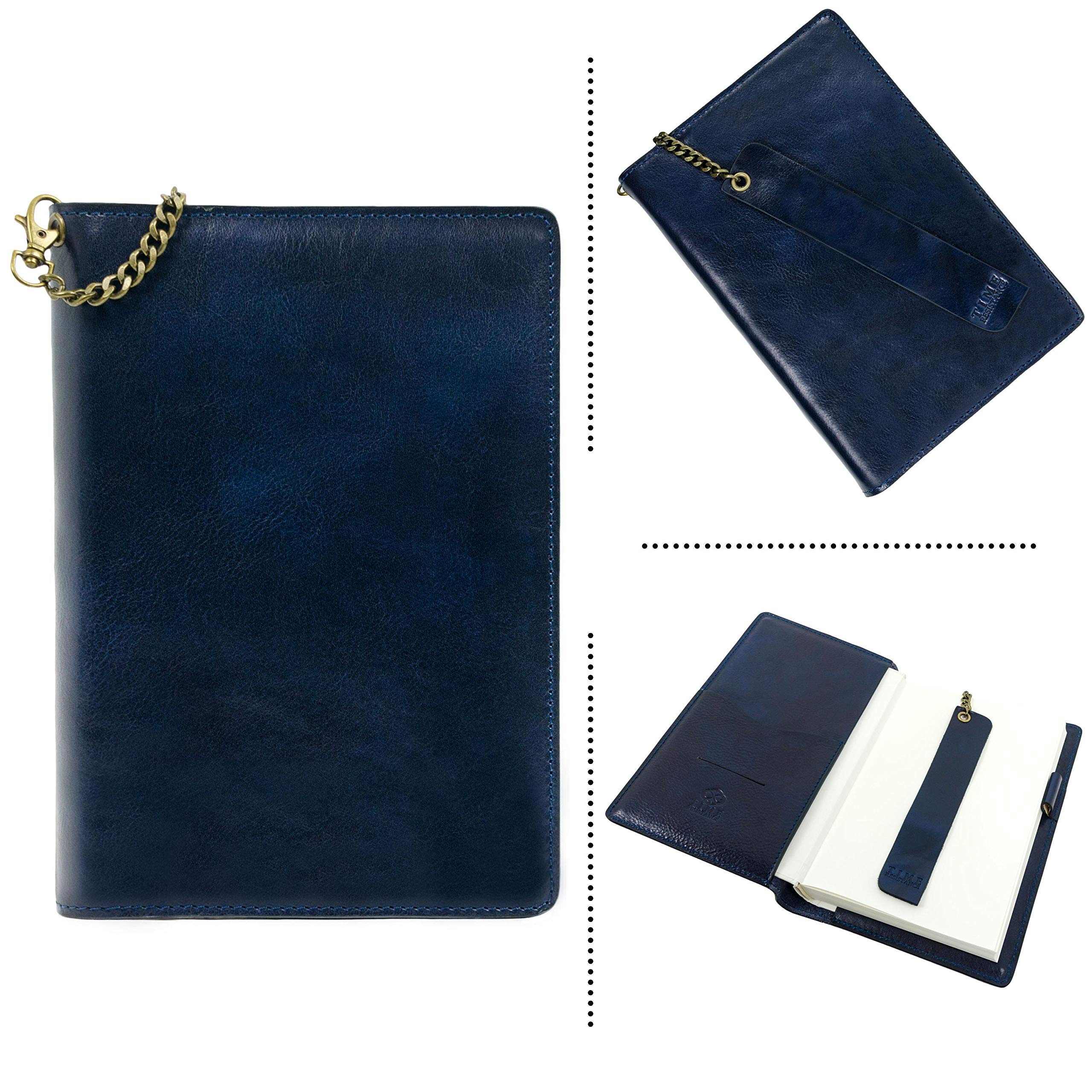 Italian Handmade Leather Journal - 320 Lined Pages A5 Notebook with Bookmark, Time Resistance Cover (Blue) - Perfect for Writing, Sketching & Gift Giving - Comes in Elegant Gift Box