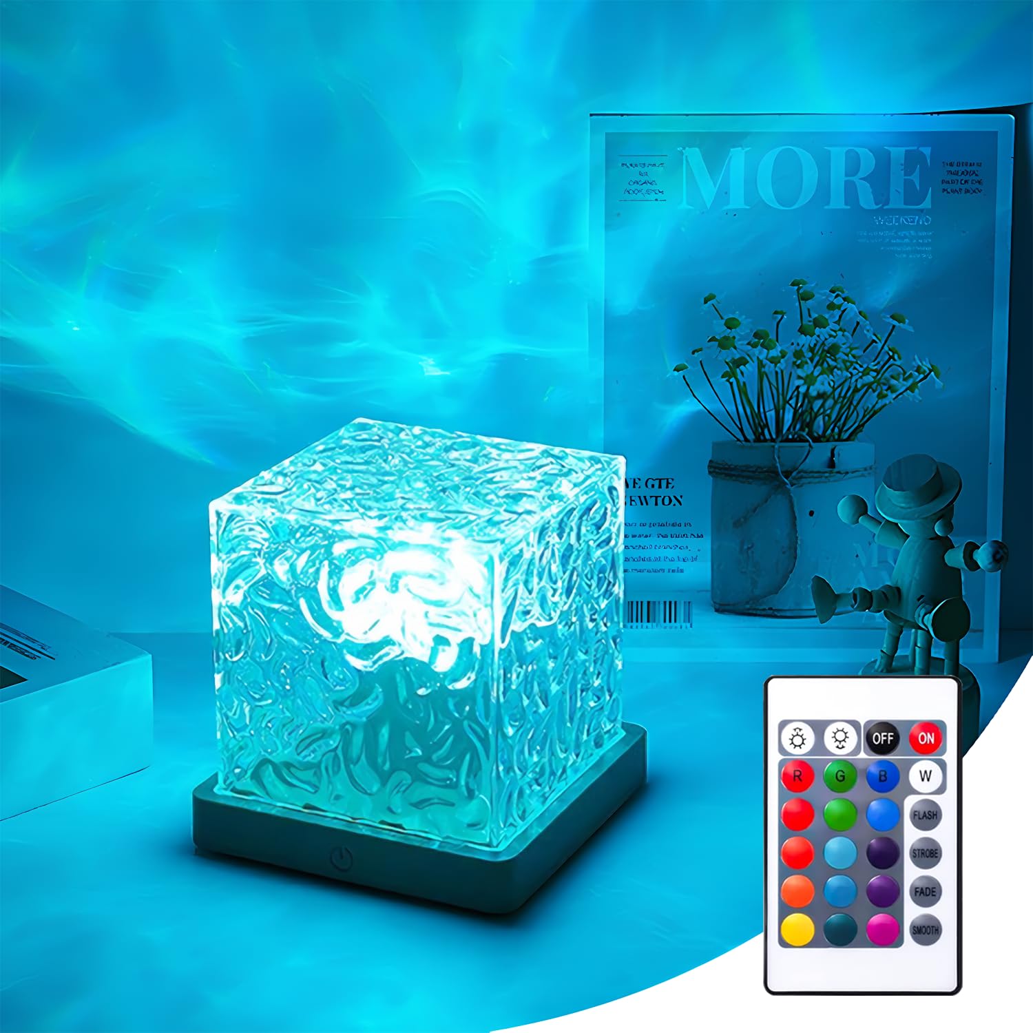 Ocean Wave Projector Light with Remote Control - 16 Color Aurora Northern Lights Lamp for Home, Office, Bar & Restaurant Decor | Underwater Effect LED Night Light for Bedroom, Party & Relaxation (Wired)
