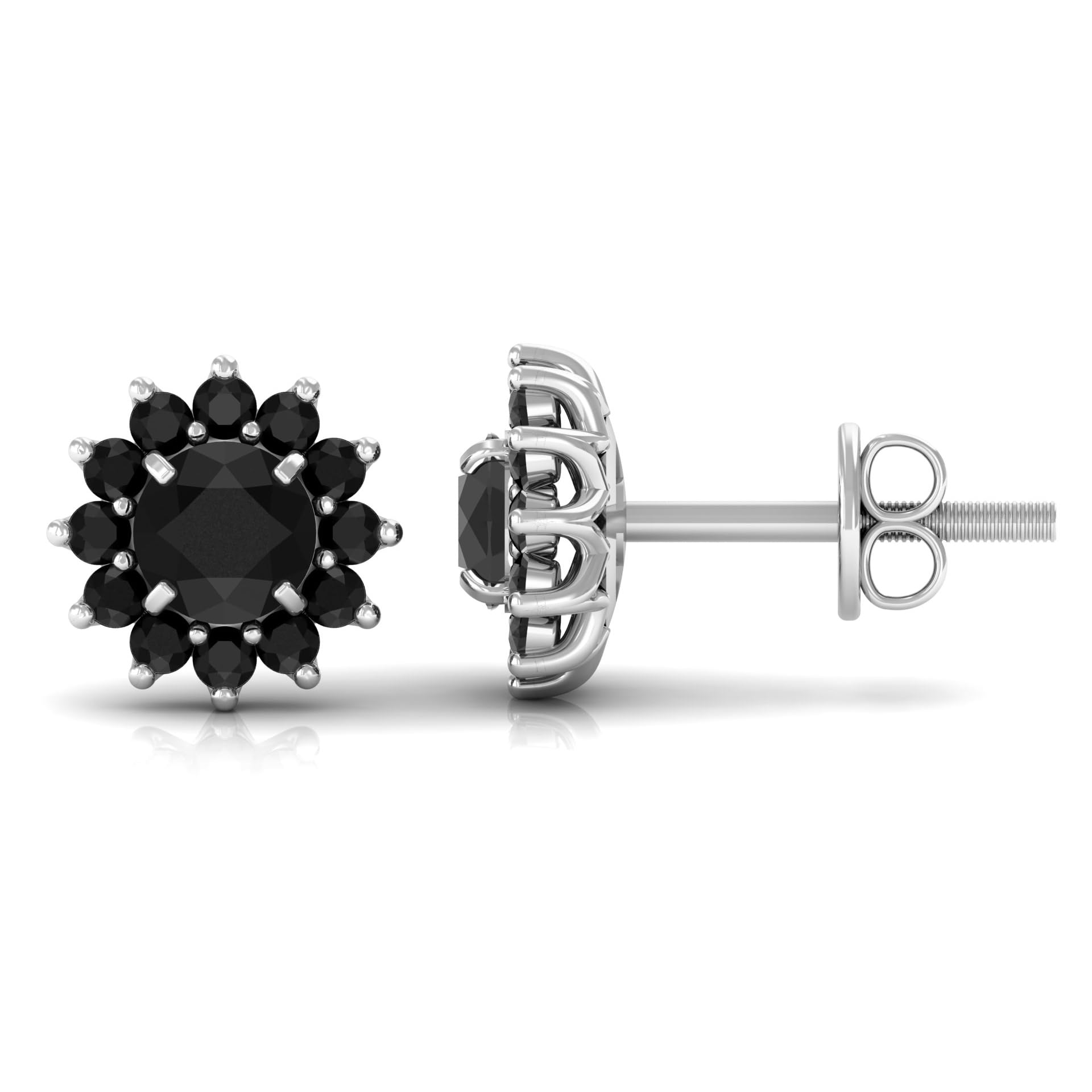 Black Diamond Floral Stud Earrings for Women - Nature Inspired Jewelry Set, AAAA Quality Cubic Zirconia Earrings, Perfect Birthday Gift for Her, Anniversary Present, Wedding Party Accessories