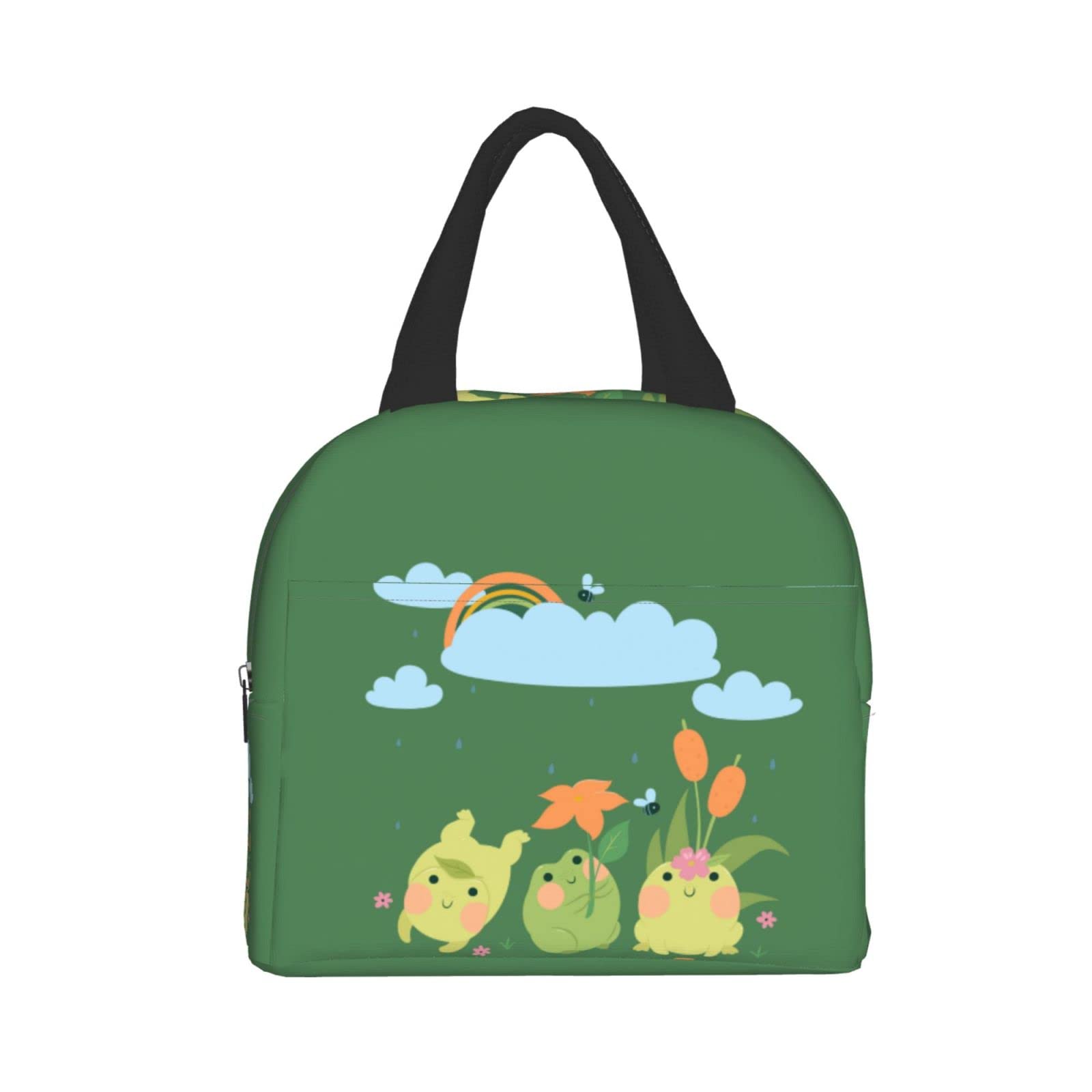 Insulated Lunch Bag with Cute Frog, Rainbow & Cloud Design - Reusable & Portable Meal Container for Work, Travel, Picnic - Perfect for Men & Women | Keep Food Fresh for School, Office or Outdoor Adventures